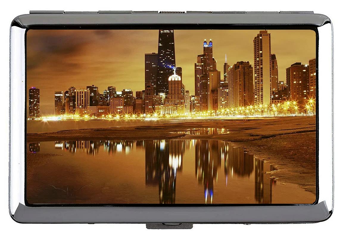 Hard Box Full Pack Cigarette Case,City Chicago Night Lights Lake Keep Your Business Cards Clean A80