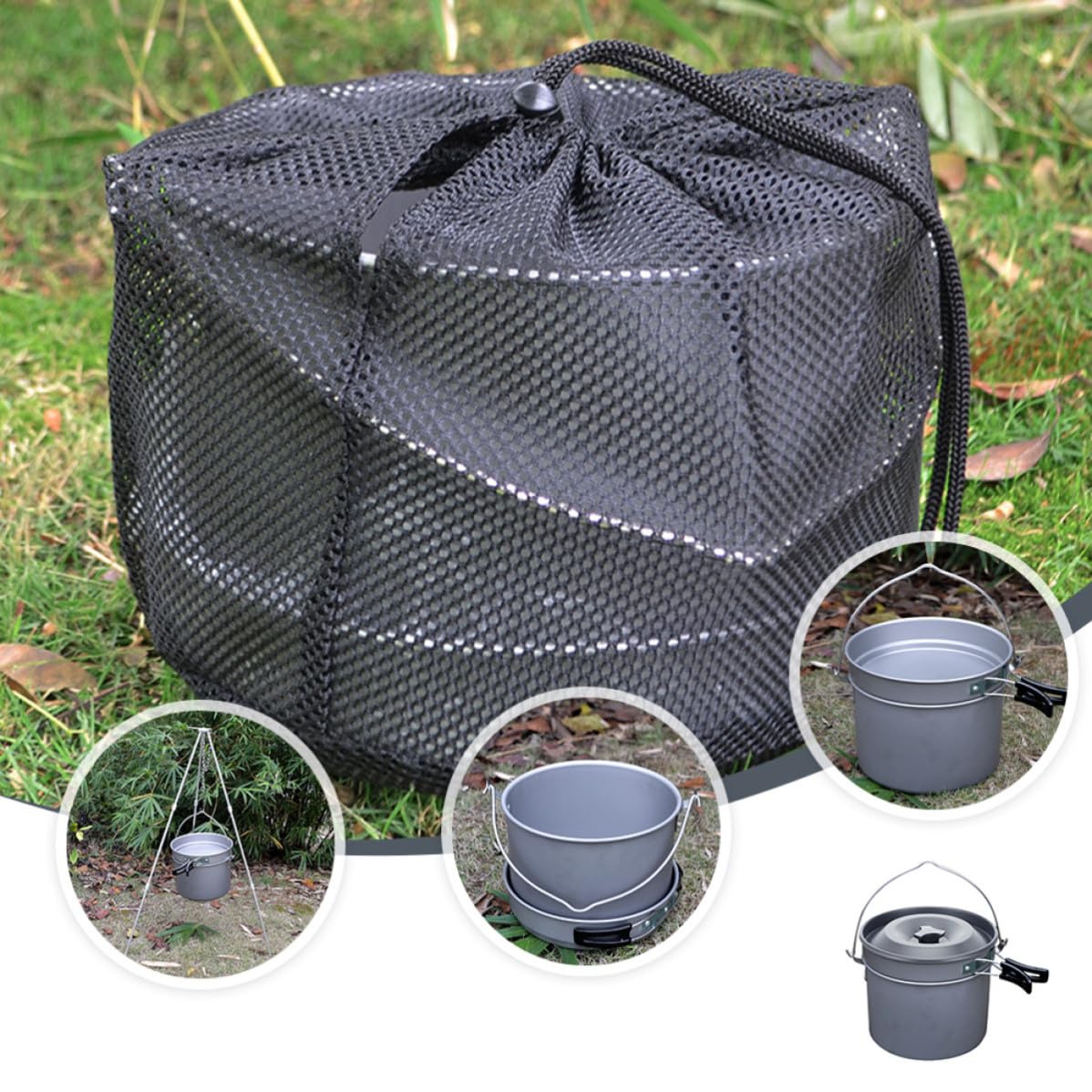 Juego de Ollas para Acampar de Aluminio para 5-6 Personas