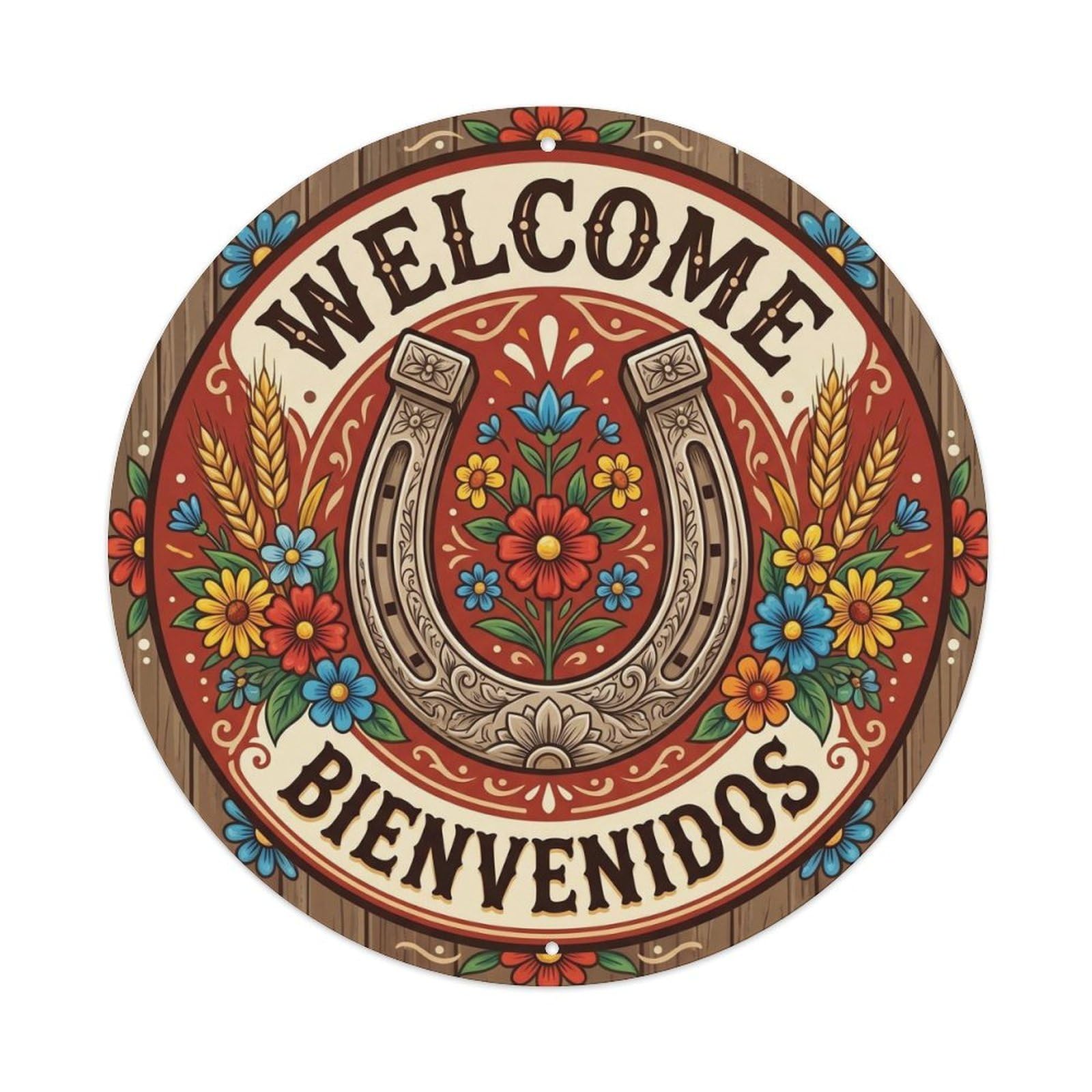Horseshoe Ranch Retro Latin Bienvenidos Mexican Welcome Metal Tin Sign