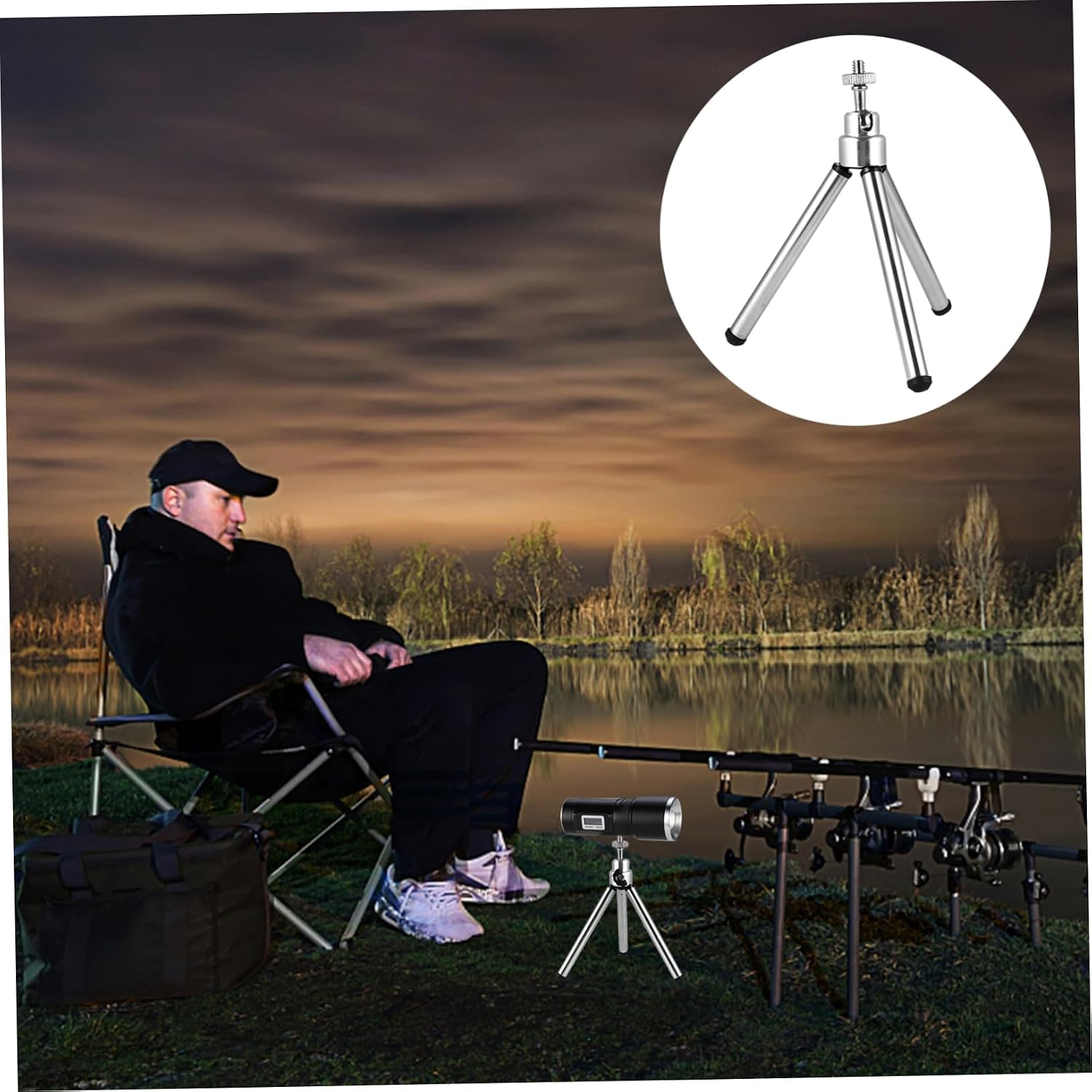 Fishing Lamp Stand 26cm Tripod Standard Screw Retractable Non-Fading Wear-Resistant for Environment