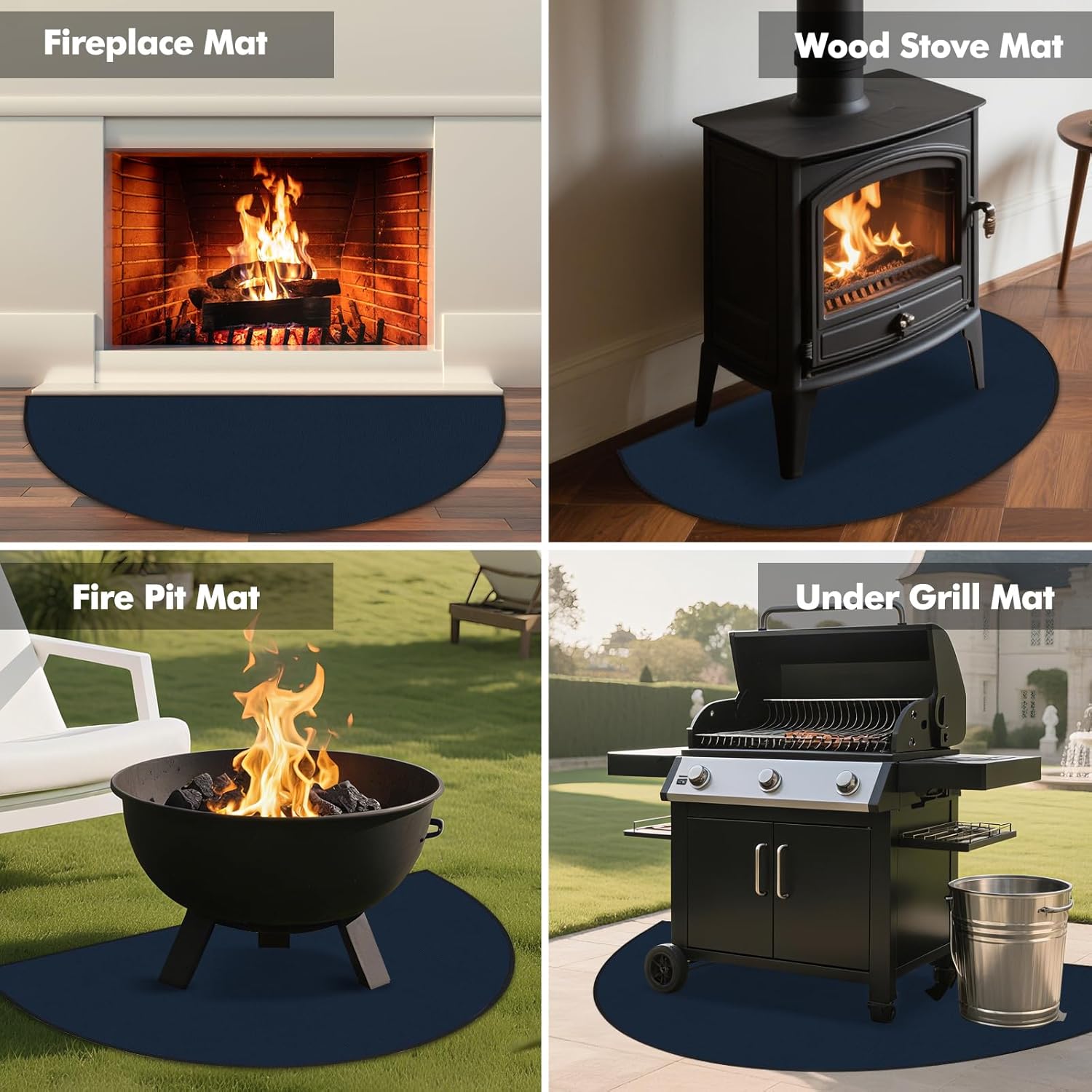 Hearth Rugs for Fireplaces Fire Resistant, 59 x 32 inch Fireproof Fireplace Mat Hearth Rug, Hearth Pads for Wood Stove Fireplace Indoor Outdoor, Protect Floors Carpets from Sparks Embers-Blue, 1mm