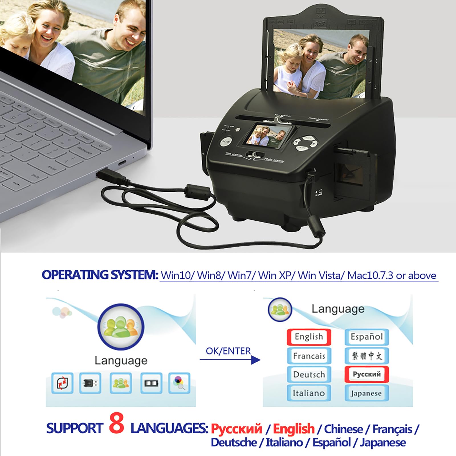 Scanner Per Pellicole Fotografiche Digitali, Scanner Per Diapositive Negative Da 16 MP, Converte Foto Di Pellicole E Biglietti Da Visita, Scansiona Con Un Solo Tocco E Digitalizza I Tuoi Ricordi