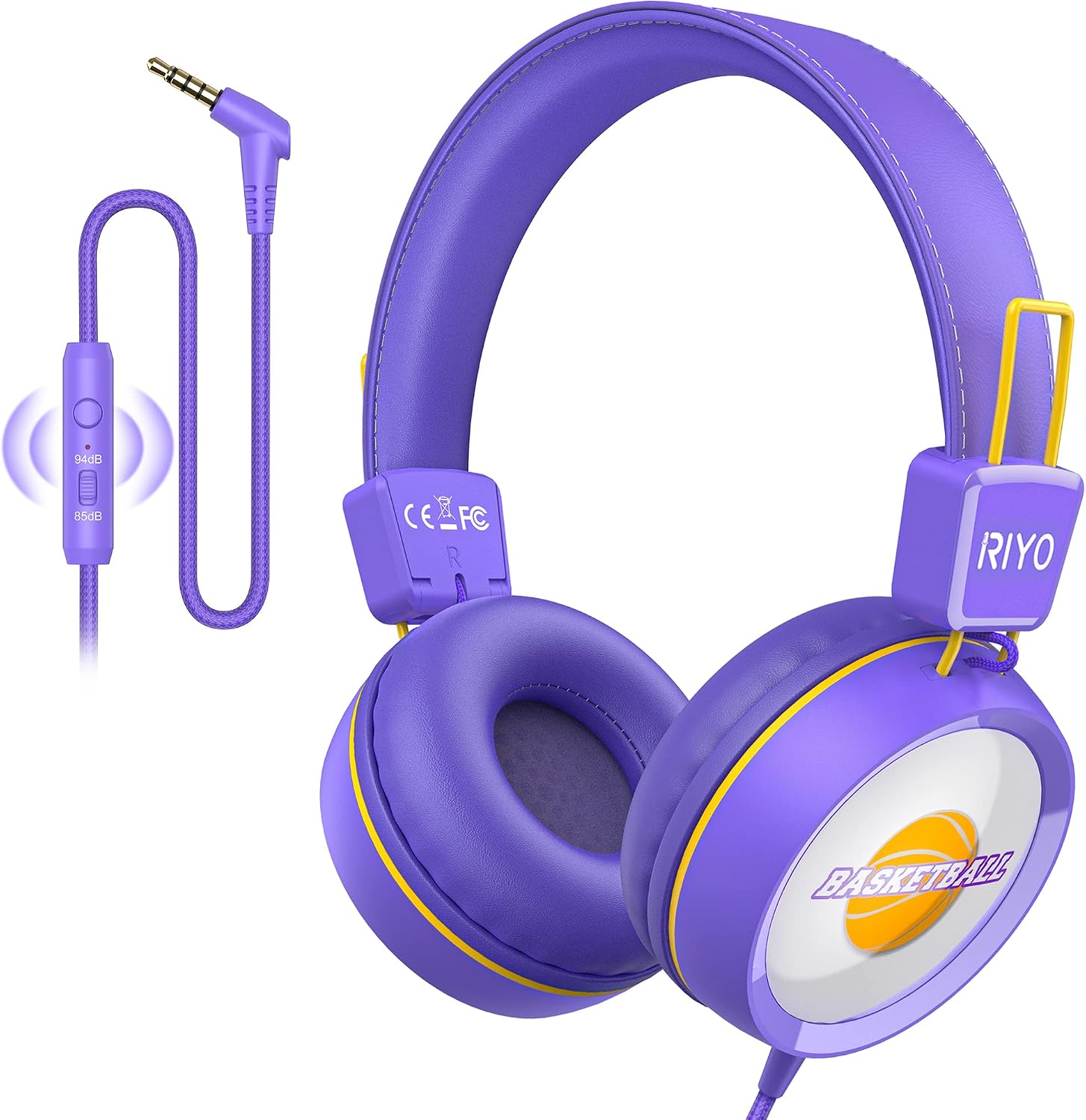 RIYO Kids Headphones with Microphone Wired On-Ear Headphones with 85dB/94dB Volume Limited 3.5mm Jack Foldable Stereo Headphones for Kids/School/Travel/Cellphones/Tablets/Kindle (Purple)