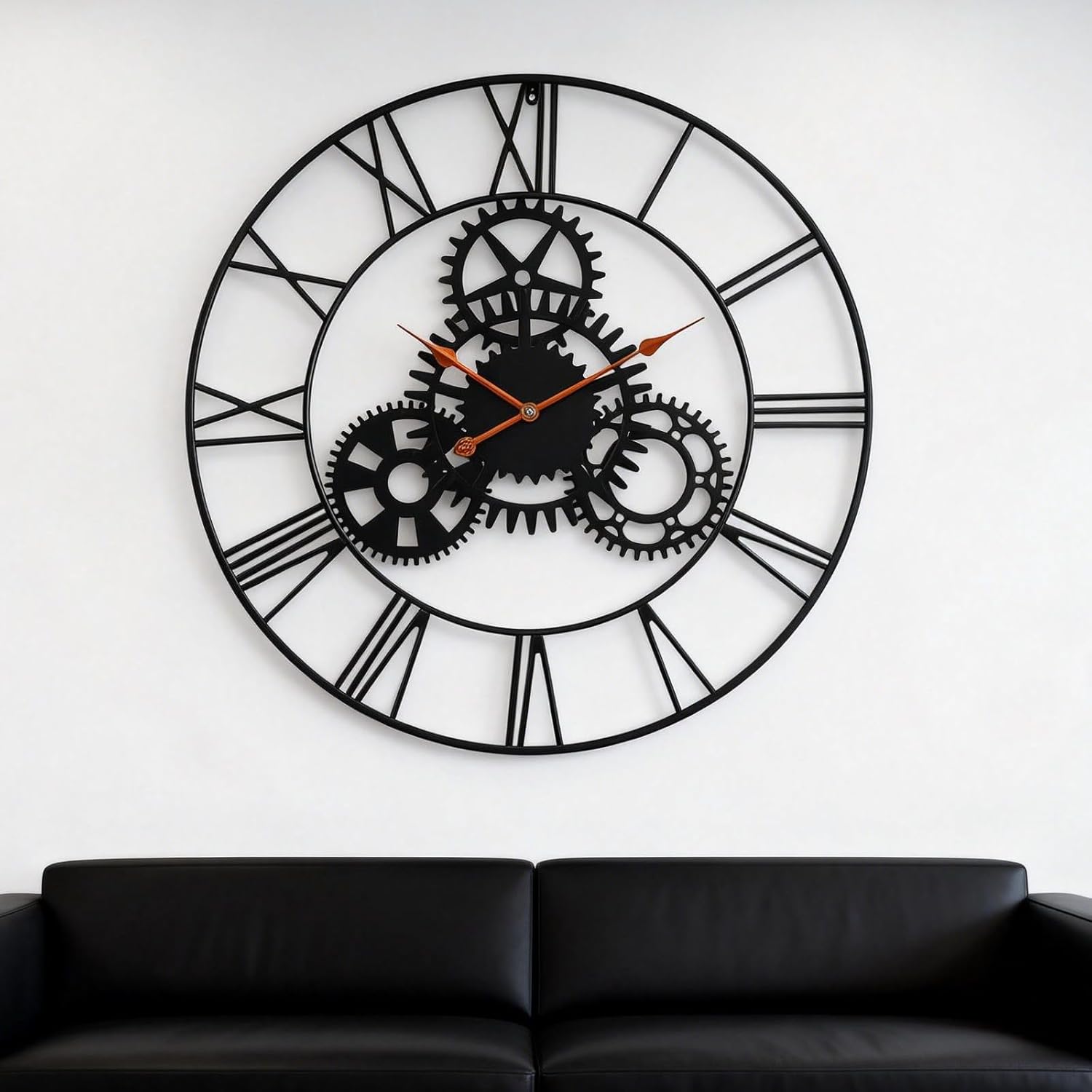 Steampunk Wall Clock 36 Inch, Industrial Metal Gears with Roman Numerals, Retro Distressed Finish Mechanical Art for Bar, Living Room, Cafe Decor