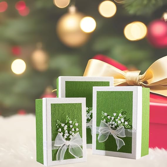 Green large gift box with lids, Rectangular Luxury Gift Boxes for Presents, Set of 3 Assorted Sizes, Presentation Box with Ribbon, Suitable for Gifts,Wedding Birthday Party Valentine Christmas