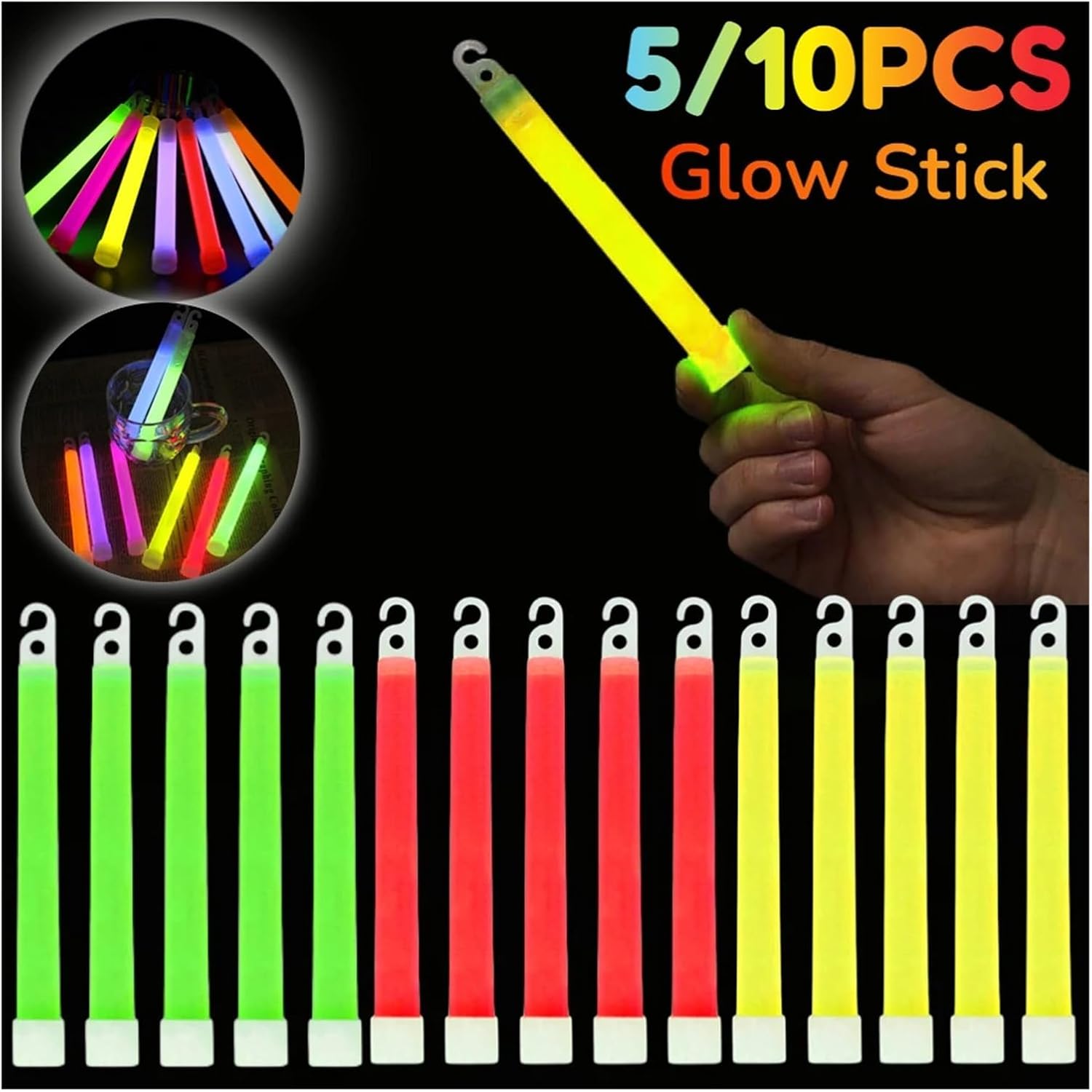20/50PCS (15cm)Fluorescence Glow Stick Glow Light Sticks with Hook Outdoor Emergency Glow In The Dark Party Light Sticks New Year and Christmas party props(Red,50pcs)