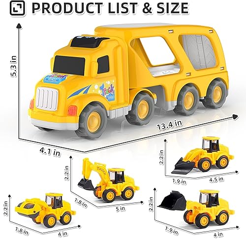Miniatura 2 de Veslier Camión de construcción de juguetes para niños y niñas de 1, 2, 3, 4, 5, 6 años, camiones de transporte para niños de 1 a 3, 3 a 5 años,