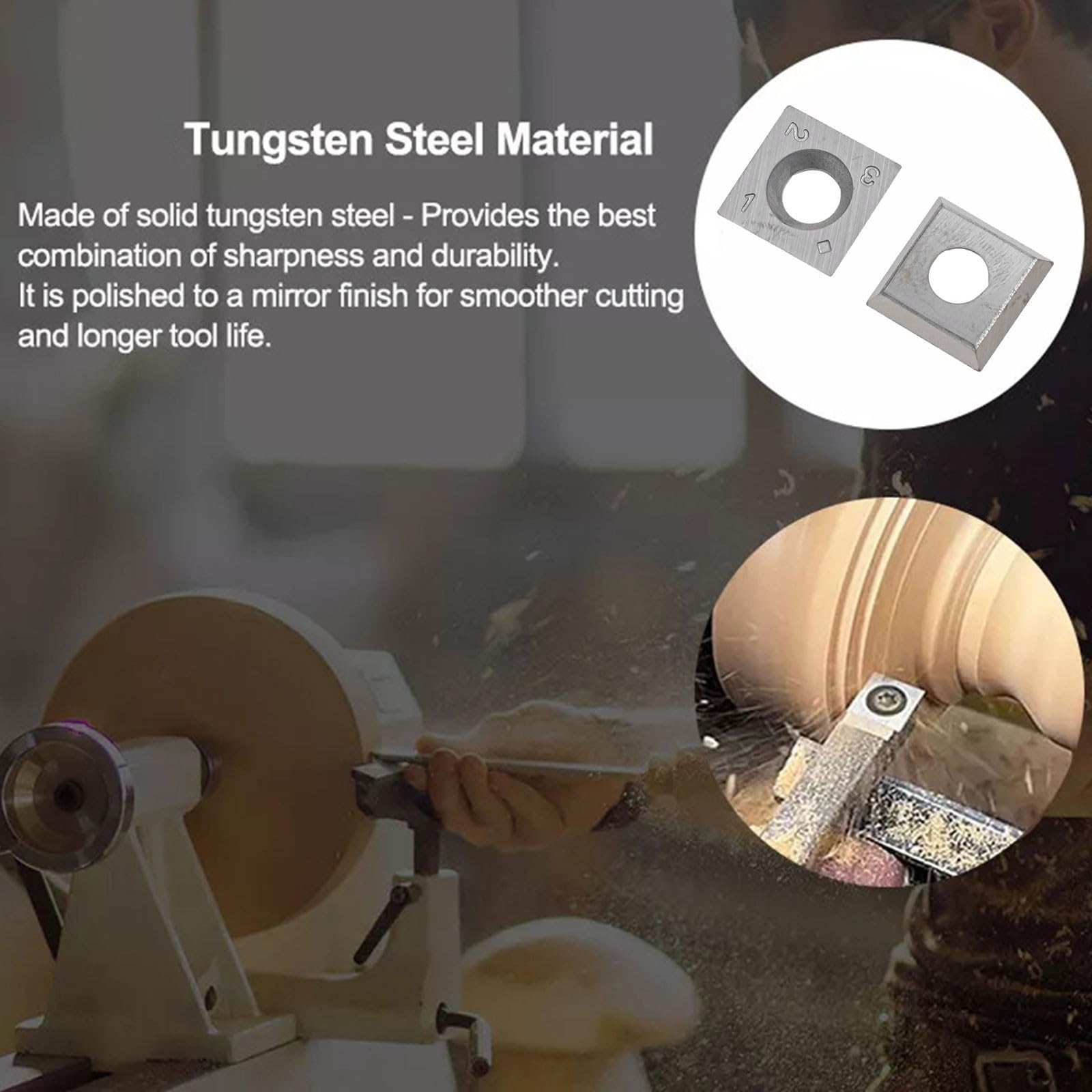Plaquettes de coupe carrées en carbure de tungstène avec bord 4R0,5 pour tour à bois - 15 x 15 x 2,5 mm