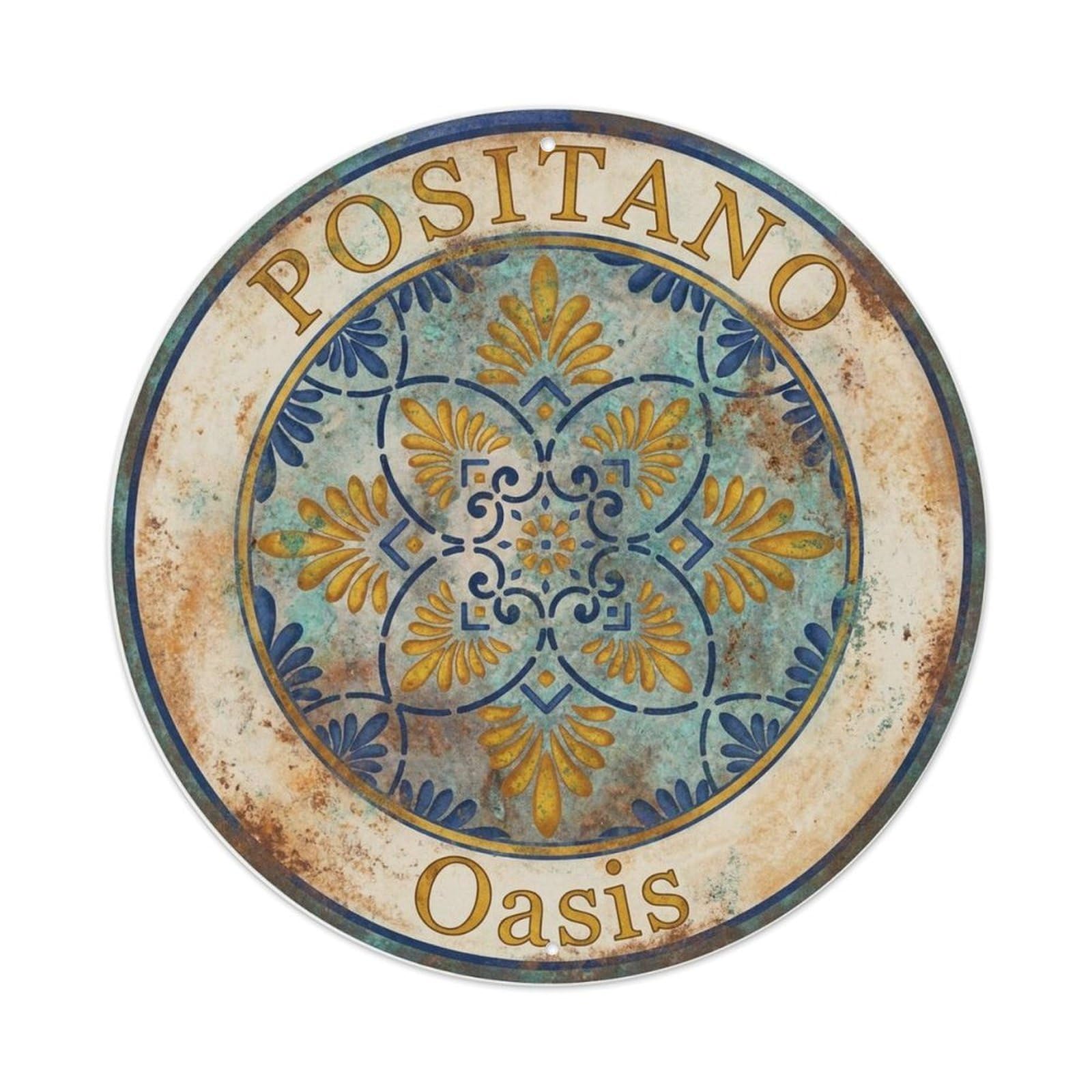 Positano Panorama Mediterranean Amalfi Coast Italy Metal Tin Sign Plaque Wall Decor for Cafe, Man Cave, Club Bar, Office, Home Garden Round Metal Poster 8x8Inch
