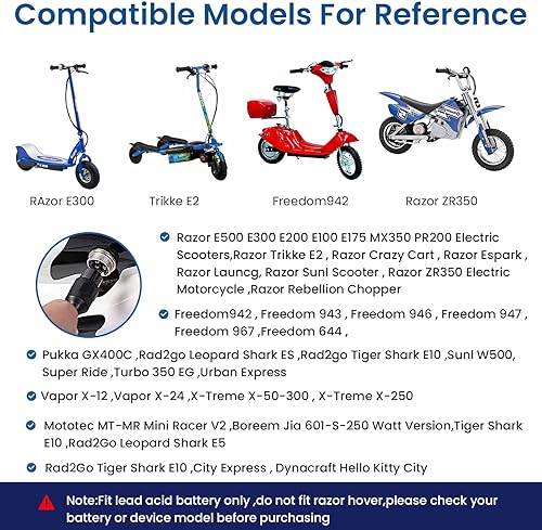 Miniatura 2 de Cargador eléctrico de scooter para Razor E300, E200, E100, PR200, MX350, Dirt Quad, Pocket Mod, Sports Mod, Go Kart Connector - Cable adaptador