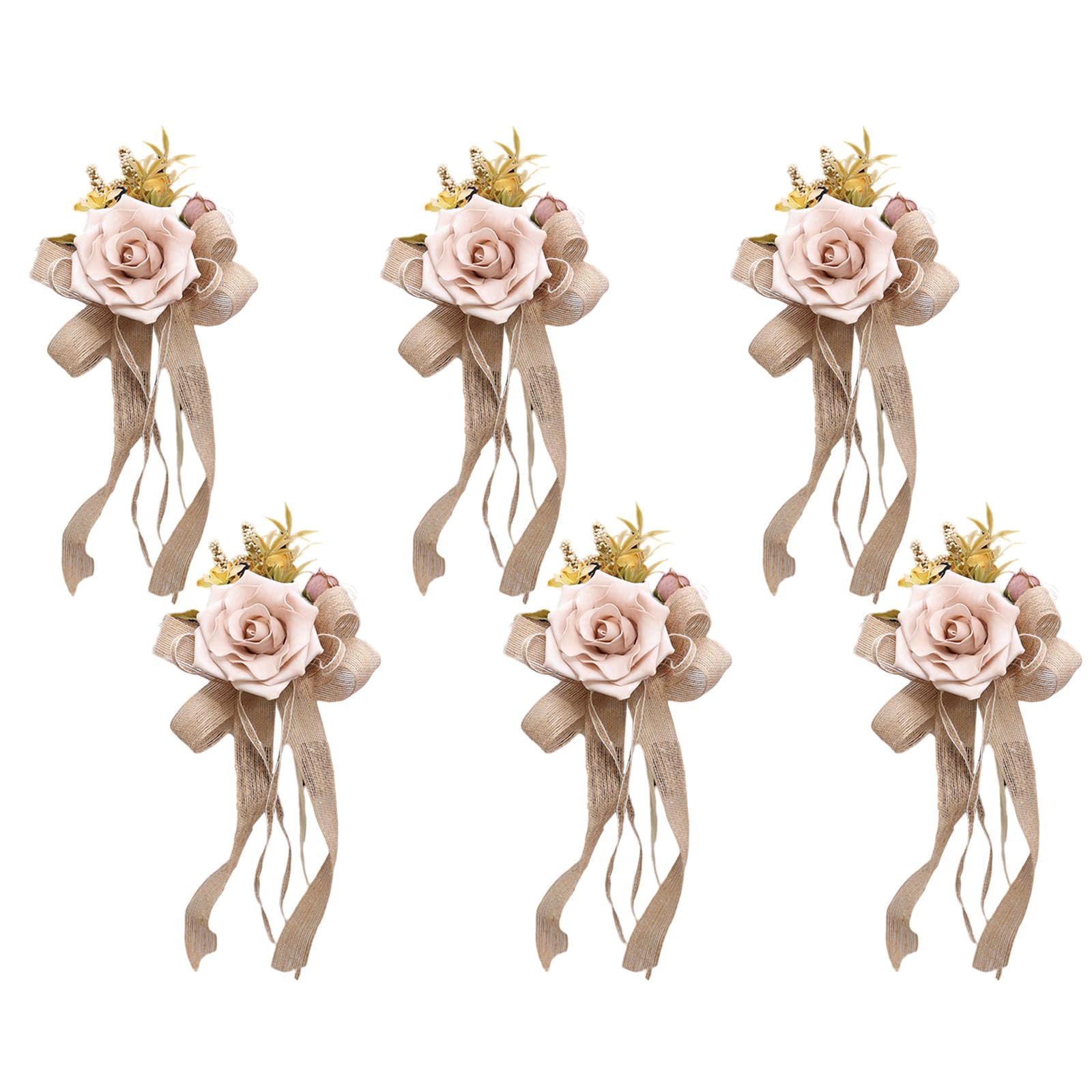 Générique Nœuds de décoration de Voiture de Mariage, 6 pièces, Fleur Artificielle en Soie, Ornement pour poignée de Porte de véhicule, Fausse Fleur, décoration de Voiture de cérémonie