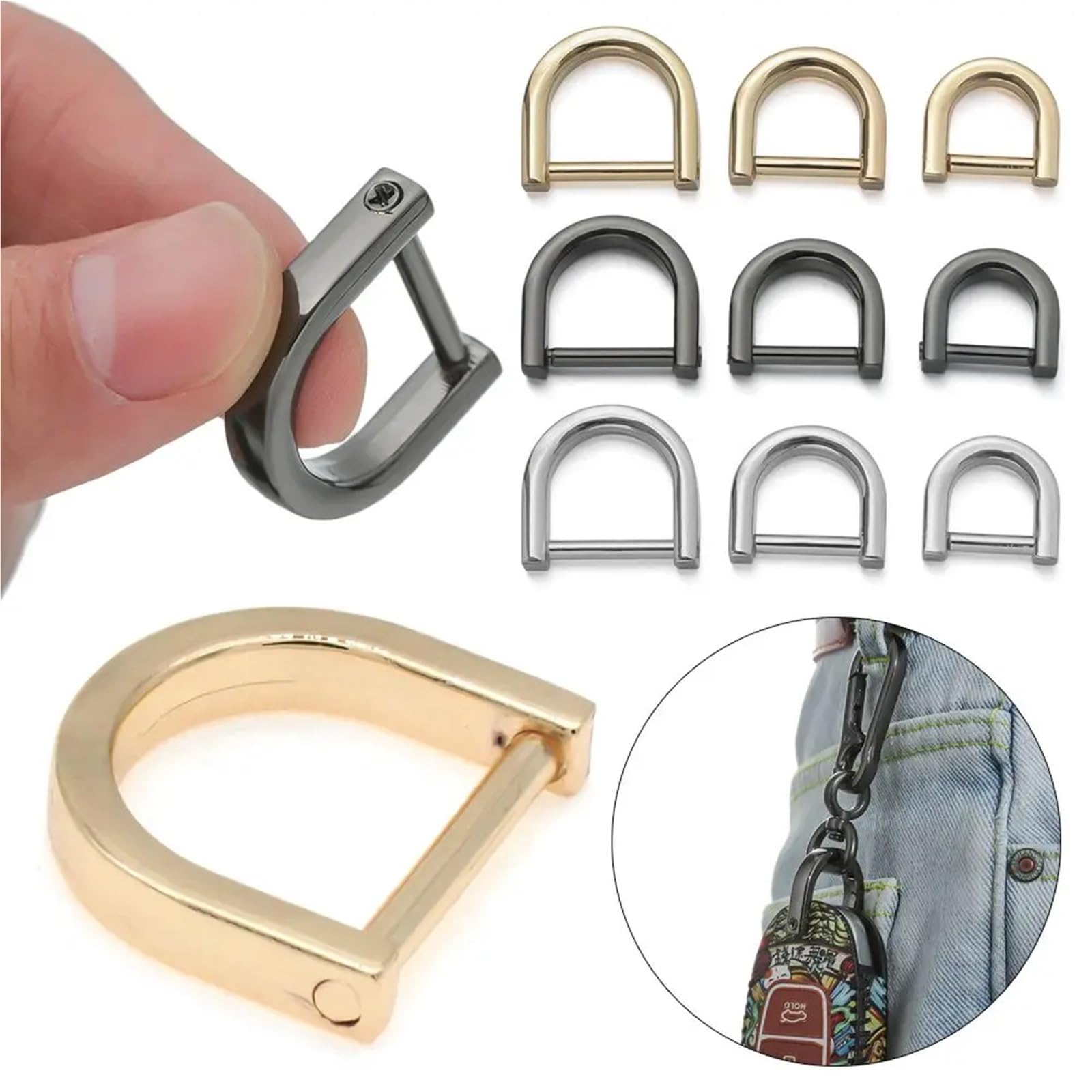 Protezioni angolari in metallo per borse, 60/150 pezzi, con chiusura ad anello a D, chiusura ad anello a D, in pelle, per borse e cinture