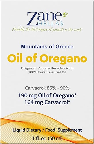 Miniatura 2 de Zane Hellas 190 mg de aceite de orégano-164 mg de carvacrol por porción-4 gotas diarias. Aceite de orégano 100% griego sin diluir. 86% -90%