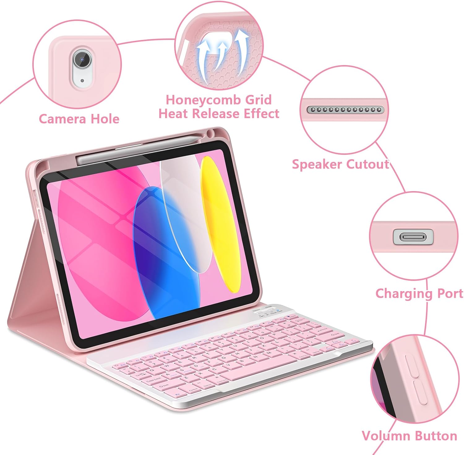 TaIYanG for iPad A16 11th 10th Generation Case with Keyboard- Detachable Bluetooth Keyboard Case with Pencil Holder,Thin & Light- Folio Cover for iPad 11 inch A16 2025 10th Gen 10.9 Inch 2022 (Pink)