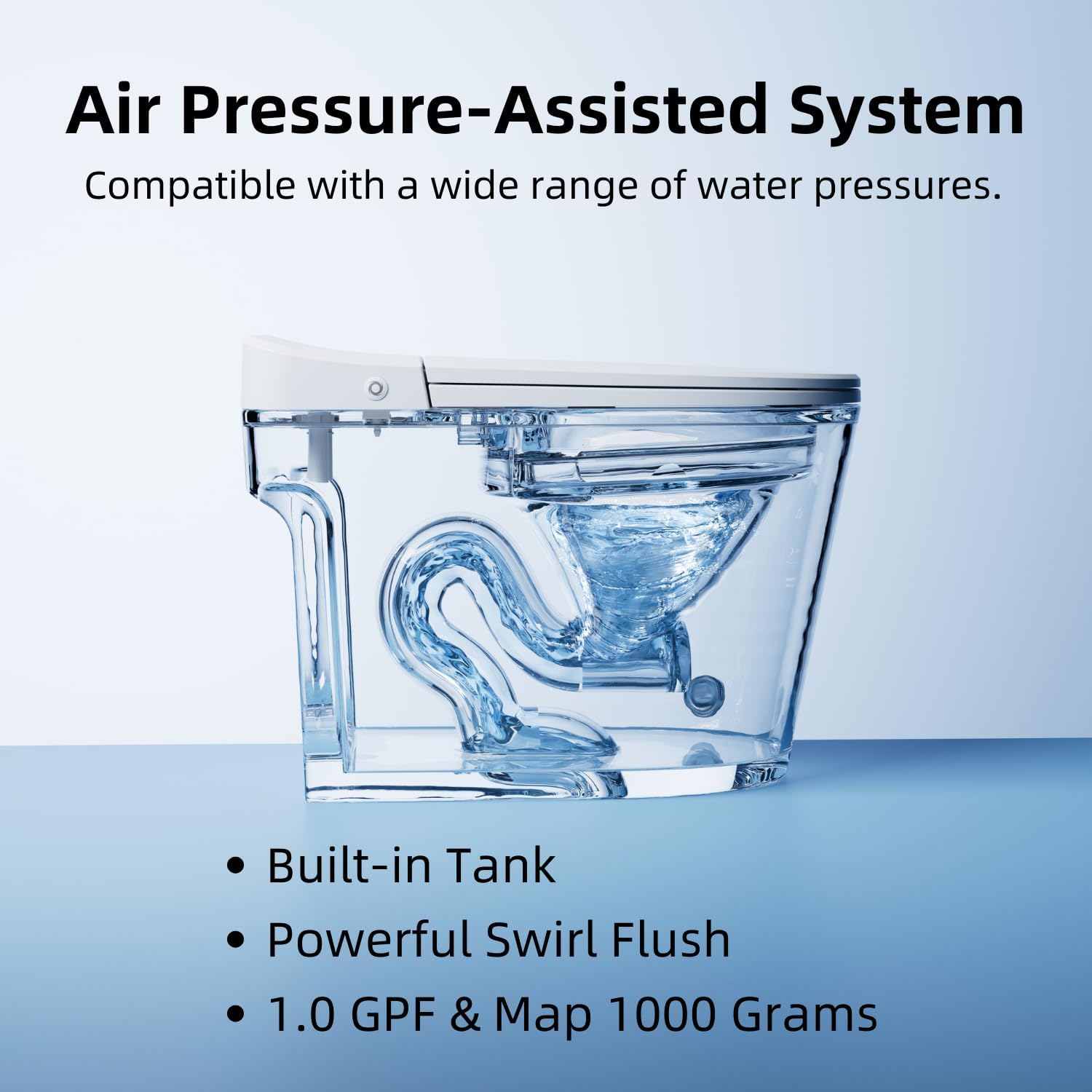 Non Electric One Piece Toilet, 1000g Map & 1.0 GPF, 17.3" ADA & Elongated Tankless Toilet for Bathroom, Powerful Air Pressure Assisted Flush System, Foot Kick Flush Included, 12" Rough in