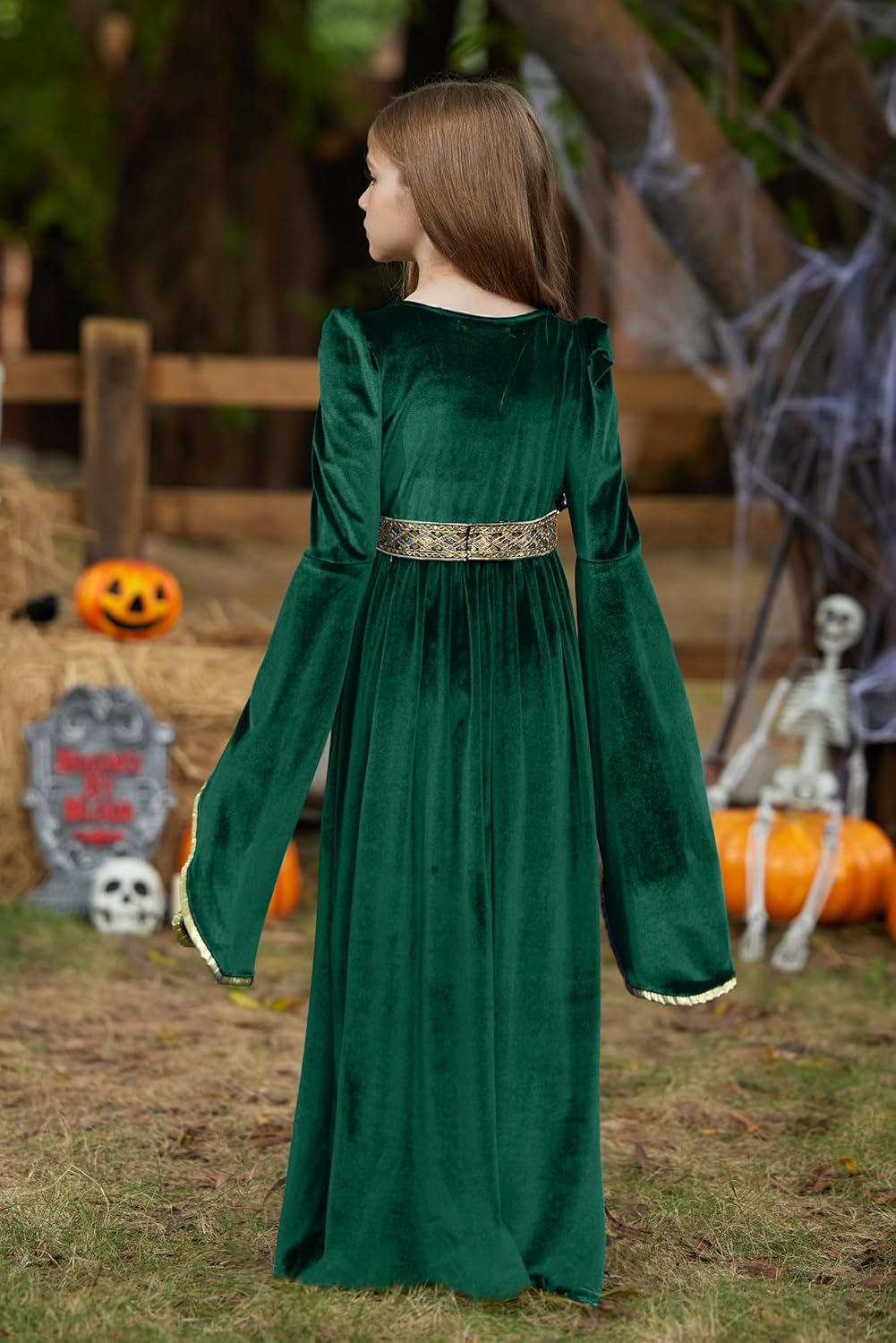 BesserBay Girls Halloween Medieval Renaissance Princess Elegant Dress Queen Velvet Outfit 4-14 Years - Image 6