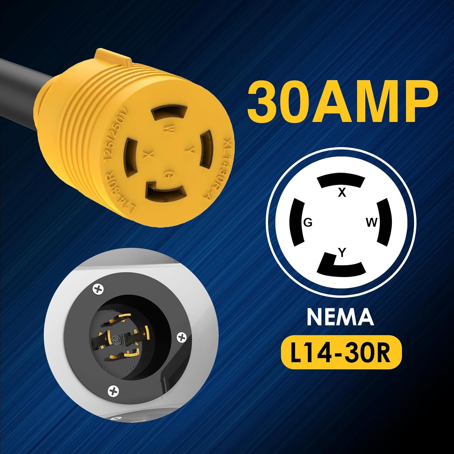 30A Generator Setup, L14-30P Generator Inlet Box with L14-30R to 14-50R Adapter, for Backup Generator