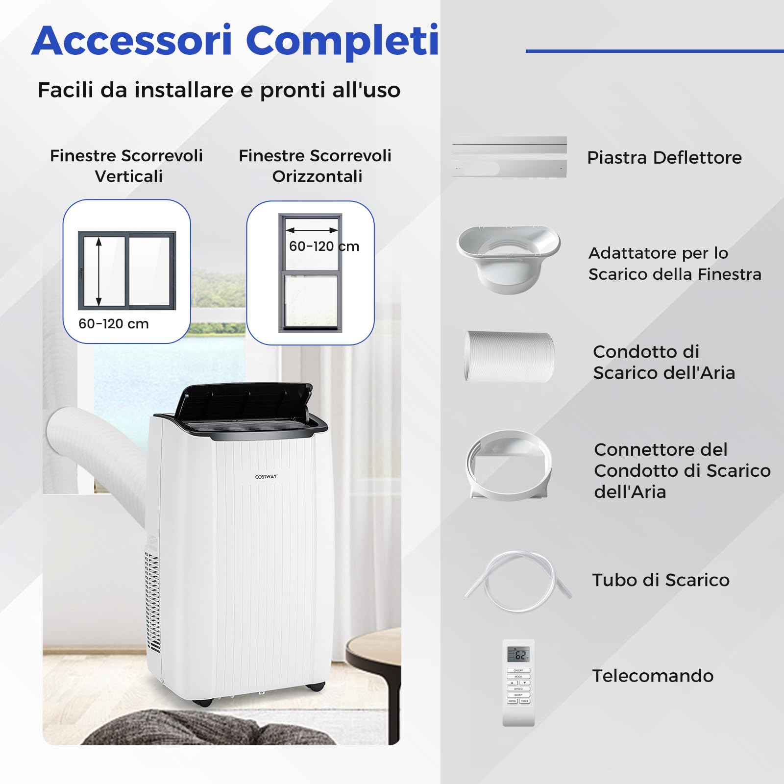 COSTWAY Condizionatore Portatile Caldo e Freddo, 14000BTU/4kW, 6 in 1 Con Raffreddamento, Riscaldamento, Ventola, Deumidificazione, Modalità Notturna e WiFi, 24H Timer, R290 (14000, BTU)
