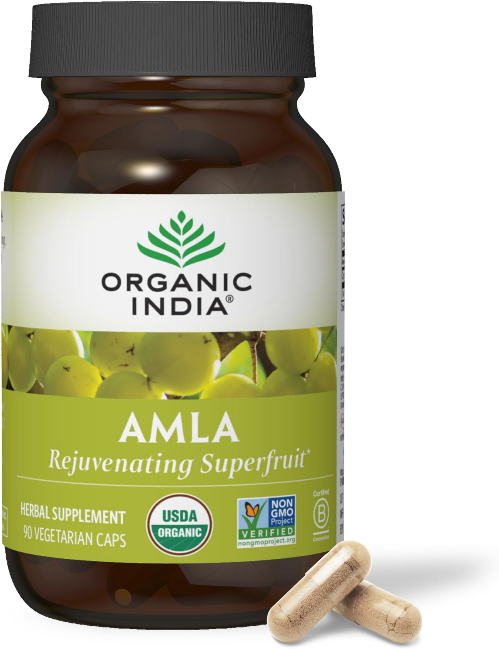 ORGANIC INDIA Amalaki Herbal Vitamin Supplement - Immune Support, Vitamin C, Vegan, Gluten-Free, Kosher, Ayurvedic, Antioxidant, USDA Certified Organic, Non-GMO - 90 Capsules