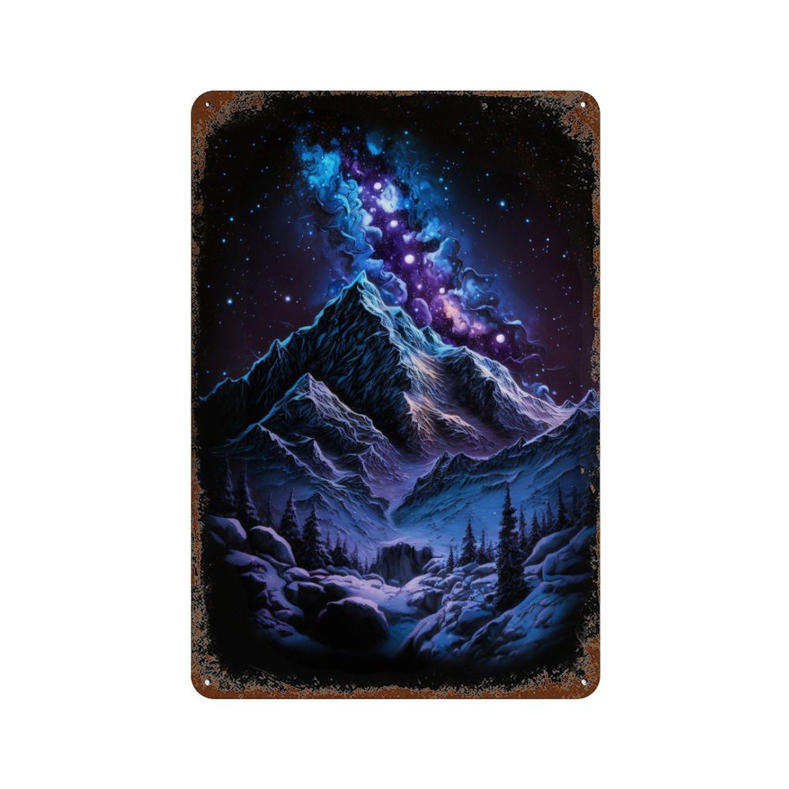 Galactic Mountain Landscape -6 Rustic Tin Plaque 11.8"x7.9", Novelty Wall Decor for Garage, Pub Or Kitchen