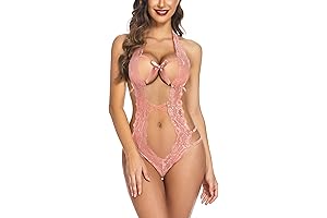 Exquisite Women's Exotic Deep V Halter One-Piece Bodysuit Lace Babydoll