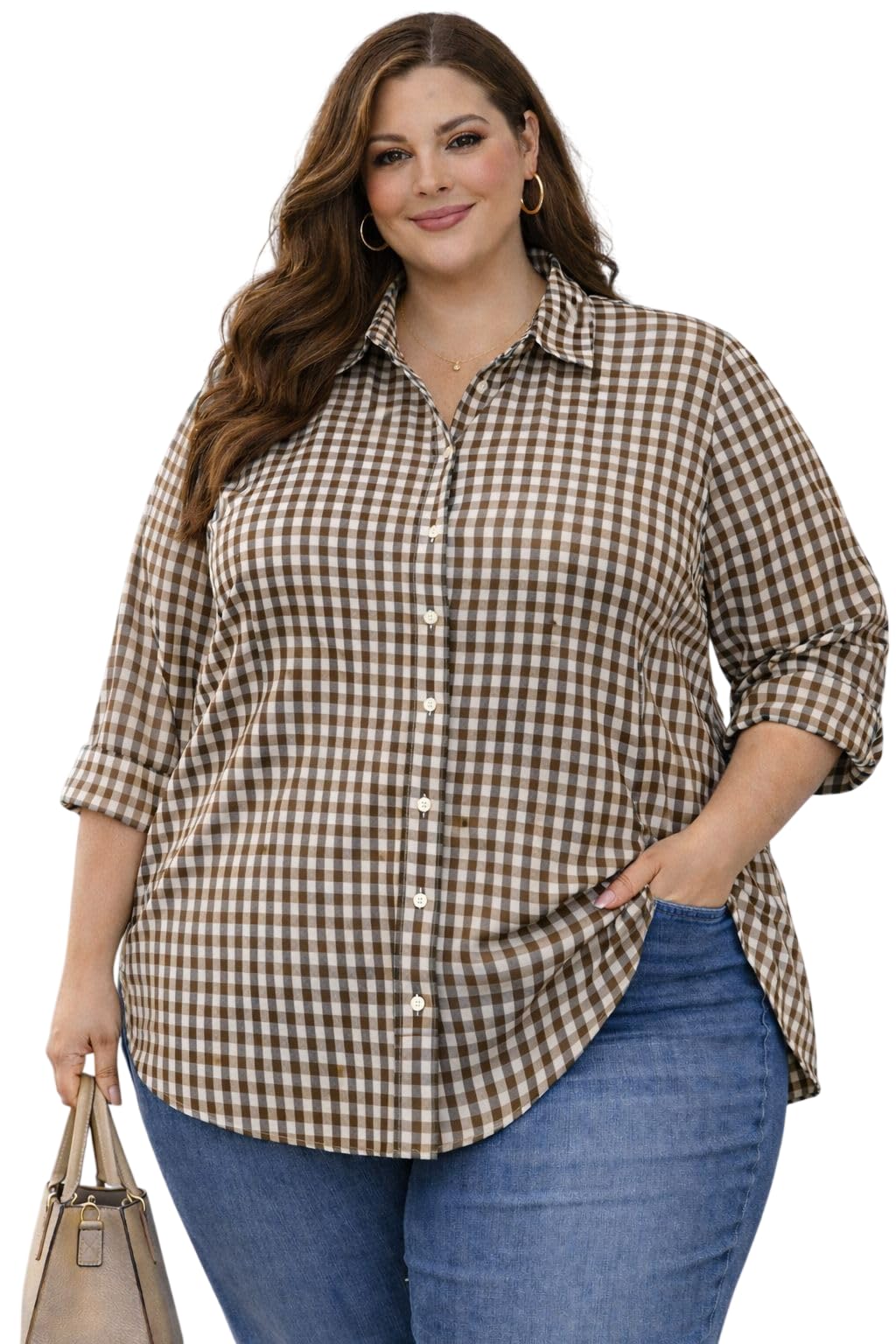 Women's Checked Casual Plus Size Shirt | Full Sleeve Button Down Collared Shirt | Comfortable Oversized Fashion Clothing for Office, Travel, Vacation, Holiday, Party-picture-23