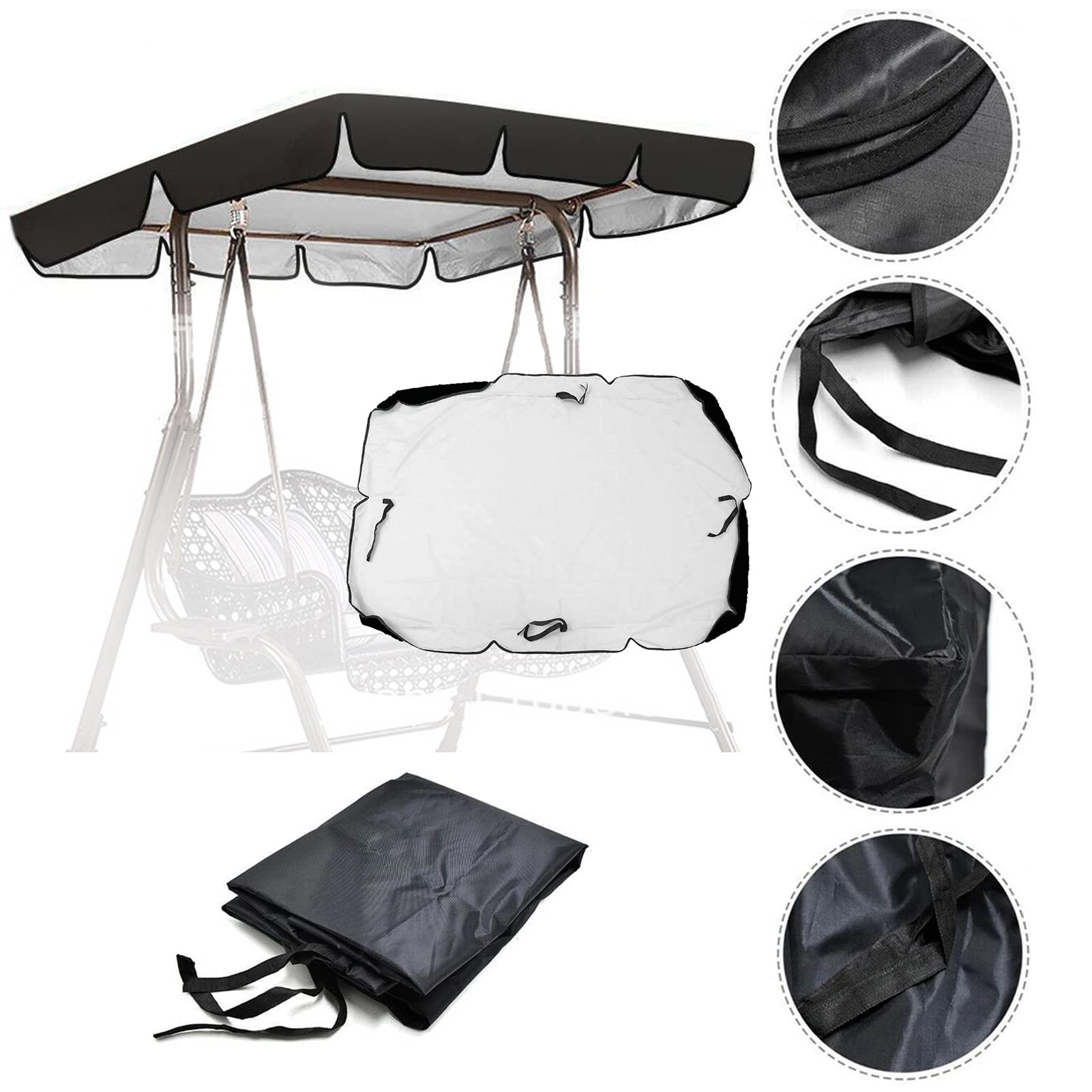 Copertura Tetto Dondolo Impermeabile - Ricambio In Oxford 210D Con Rivestimento PU, Anti-UV E Anti-Acqua, Grigio 164x114x15 Cm - Foto 3