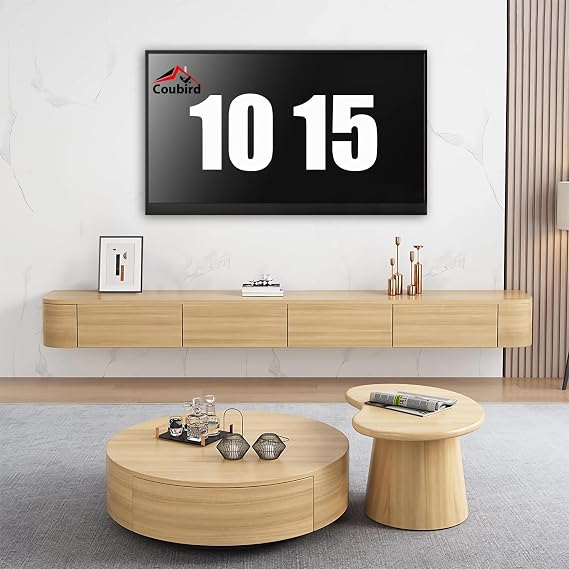 Floating TV Unit, Wall Mounted TV Cabinet, Floating Shelves with Doors & Drawer, Modern Entertainment Media Console Center Storage TV Bench for Living Room & Office (Brown, 140cm/55.1in)