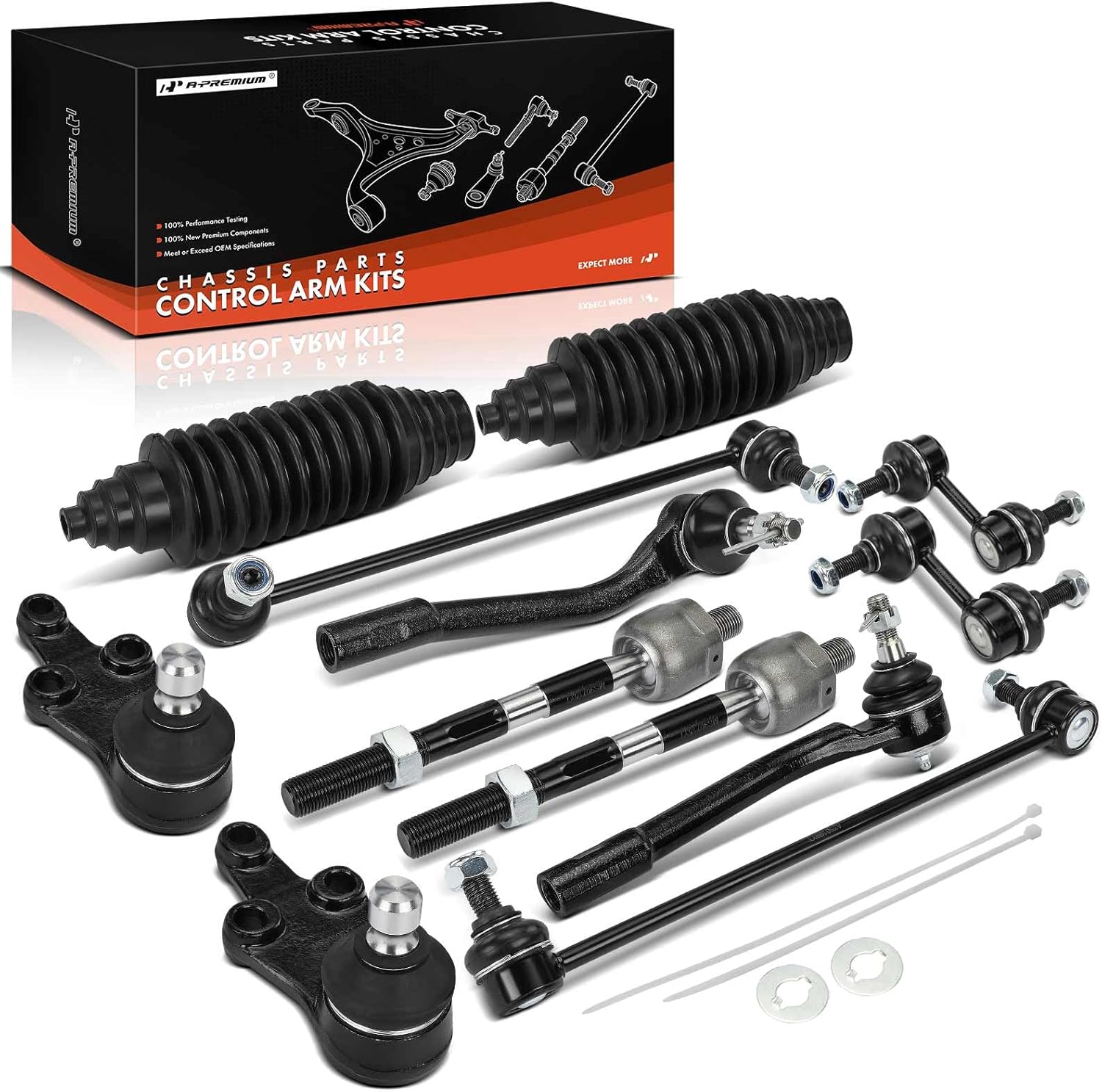 A-Premium Set of 12, Front Lower Ball Joint, Inner & Outer Tie Rod End, Front & Rear Sway Bar End Link, Compatible with Kia Sedona 2006-2012/2014 & Hyundai Entourage 2007-2009