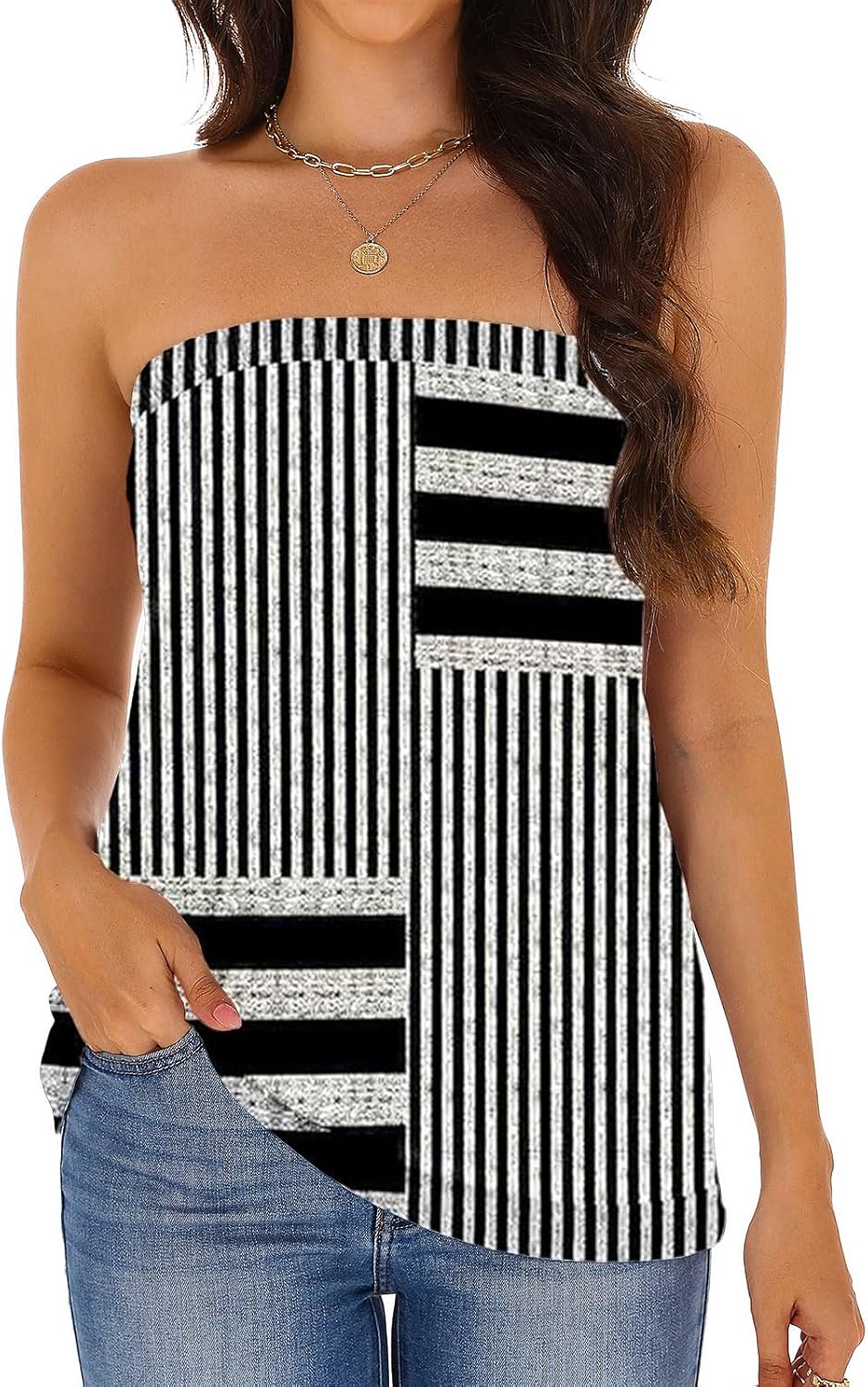 Womens Tube Tops Summer Casual Backless Strapless Tank Blouse Off The Shoulder Tunic Shirts