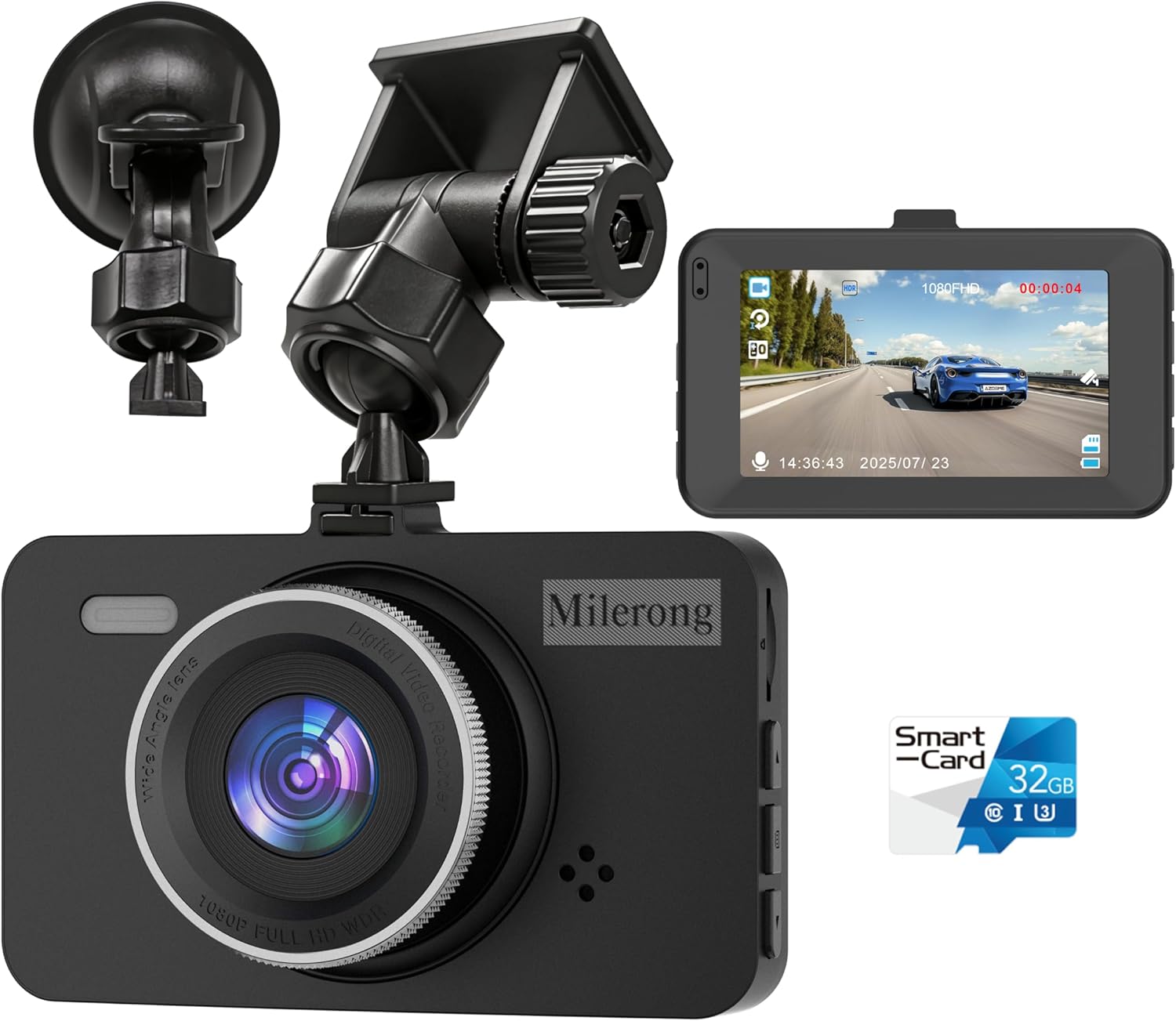 Dash Cam Front and Rear, 1080P Dual Dash Camera for Cars with 32G SD Card, 24 Hours Parking Monitor, Night Vision, Loop Recording, G-Sensor, 3'' IPS Screen, 170°Wide Angle