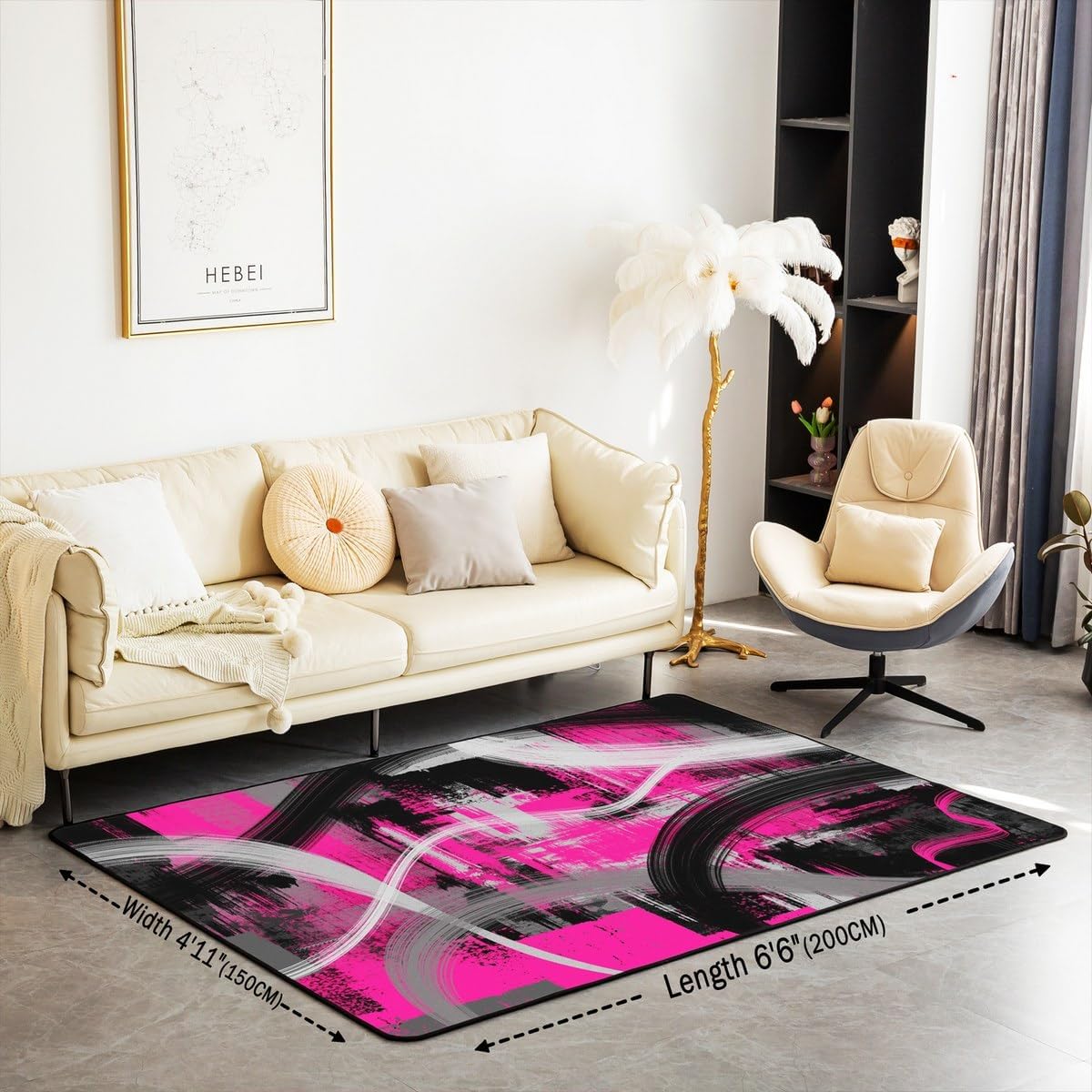 Hot Pink Grey Black AbstractIndoor Floor Mat 5x7 Geometric Area Rug for Kids Boys Girls Decor Modern Decor Carpet Soft Microfiber Circle Bedroom Decor