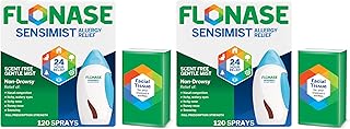 Sensimist Allergy Relief Nasal Spray - Non-Drowsy 24HR Long Lasting Allergy Relief with Fine, Scent-Free Mist - 120 Sprays Plus Bonus Pack of Tissues (Pack of 2)