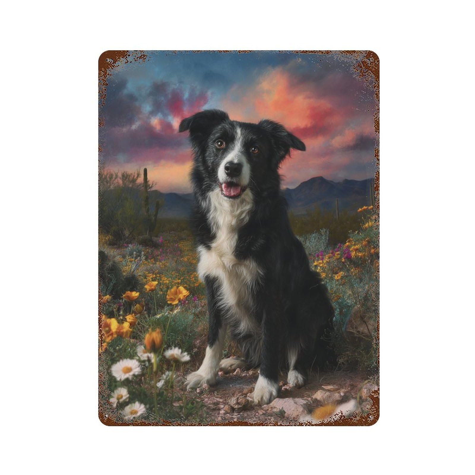 Rusty Metal Tin Sign with Desert Dog Portrait Design 15.7"x11.8", for Shed, Workshop And Garage Wall Decor, Classic Wall Plaque