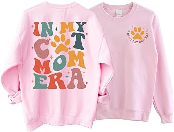 in My Cat Mom Era Sweatshirt 2 Sided, Groovy Retro Cat Mom Crewneck, Cute Cat Paw Mom Sweater, Cool Mom Shirt