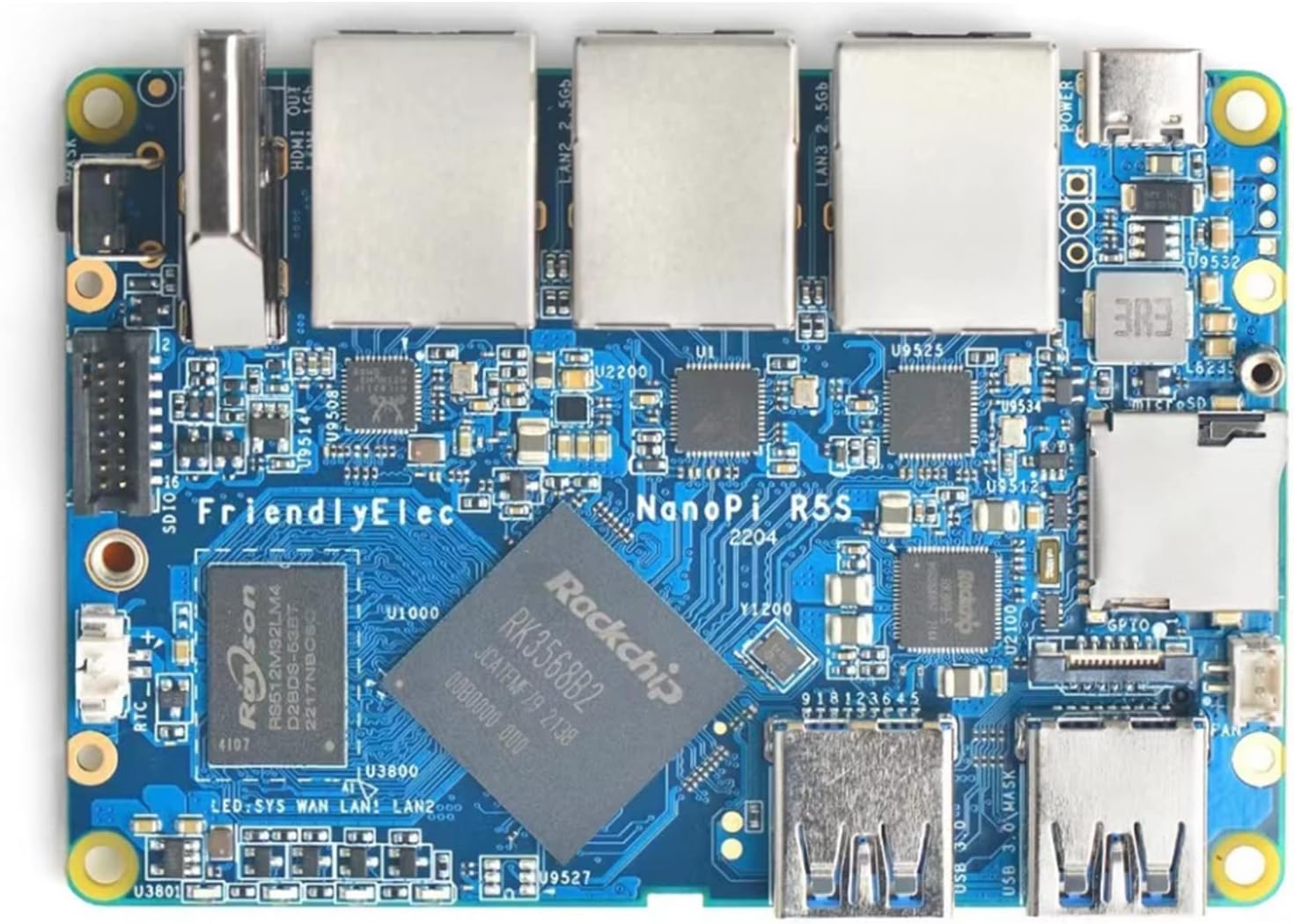 Nanopi R5S Router 4GB Ram 64GB eMMc RK3568 Development Board OpenWRT A55 HDMI2.0 2.5G Gigabit Network Port (No Power Supply)