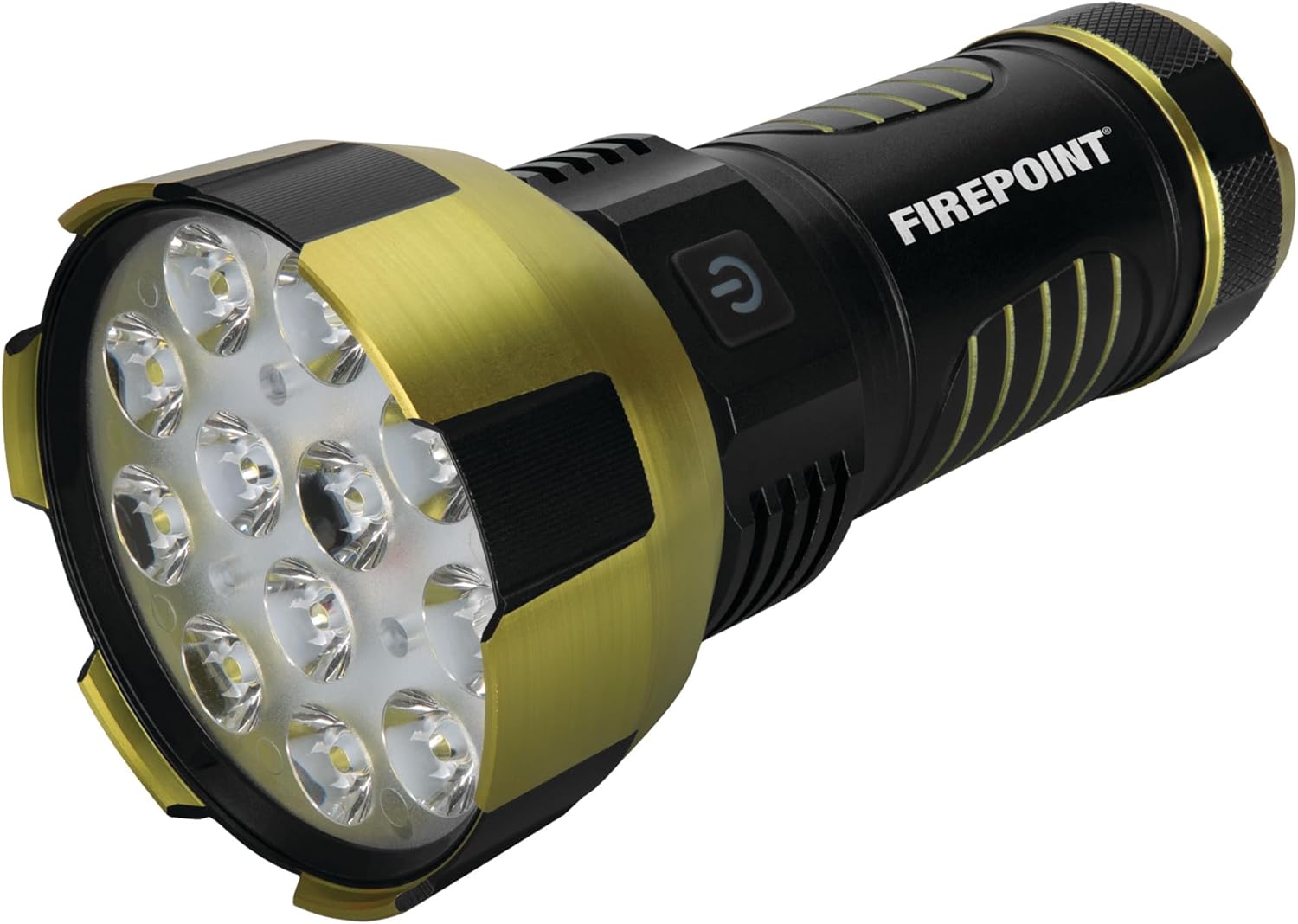 Performance Tool W2633 FP-Max 12K Rechargeable LED Flashlight, Flood/Spotlight Modes, Water and Impact Resistant, Compact Aluminum Housing, 12153 Lumens, 512m Beam Distance, USB-C Cable, Black/Green