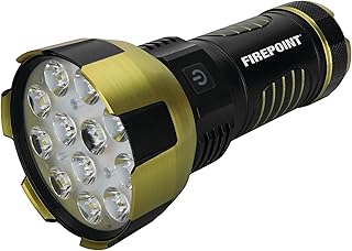 Performance Tool W2633 FP-Max 12K Rechargeable LED Flashlight, Flood/Spotlight Modes, Water and Impact Resistant, Compact Aluminum Housing, 12153 Lumens, 512m Beam Distance, USB-C Cable, Black/Green