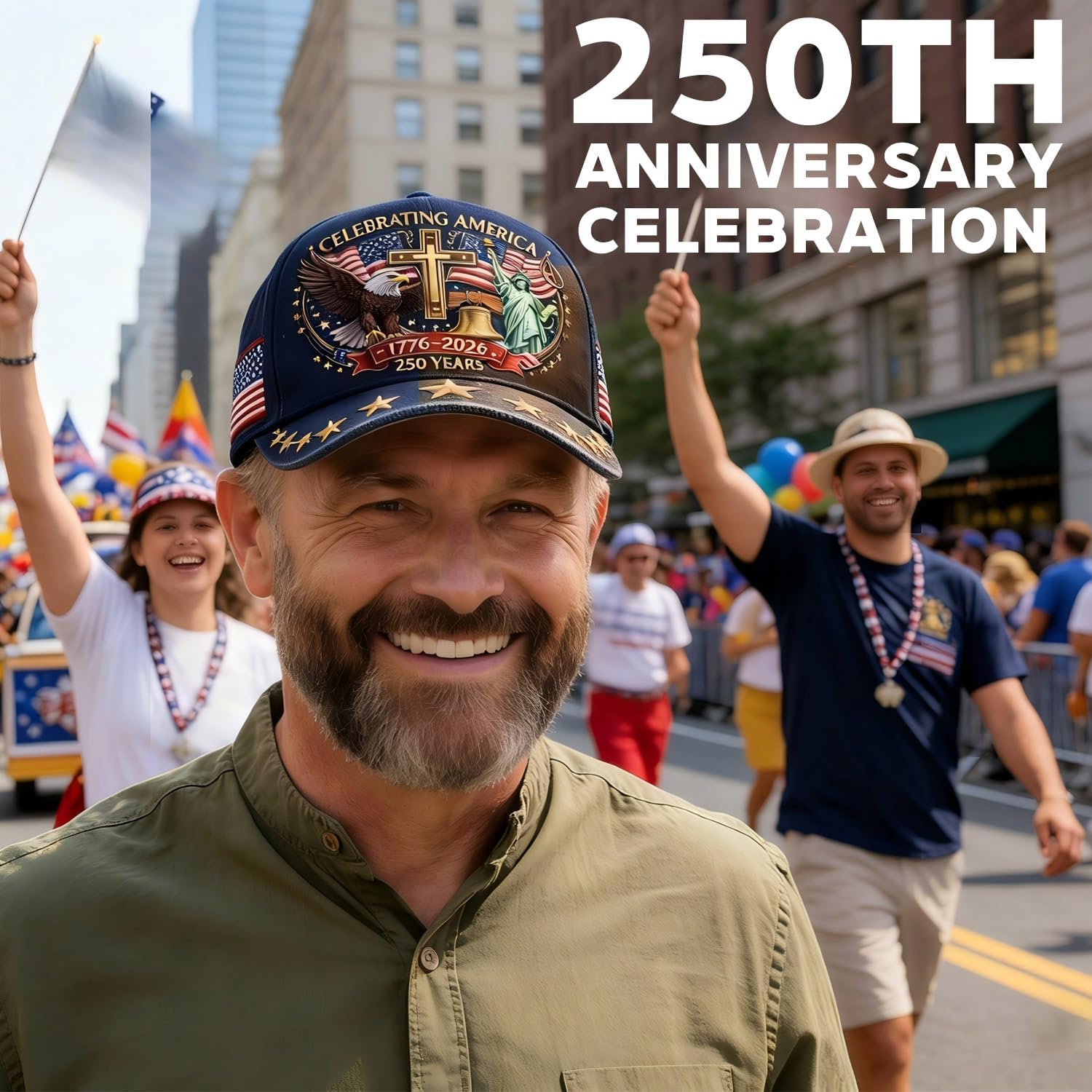 250 Anniversary USA Hat, Adjustable 250 Year American Anniversary Cap, Patriotic Retro Printing Cap for Men - Image 2