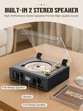 CD Player with Built-in Speakers Bluetooth CD Players for Home Nostalgic Desktop CD Players Music Box Player with Stereo Sound