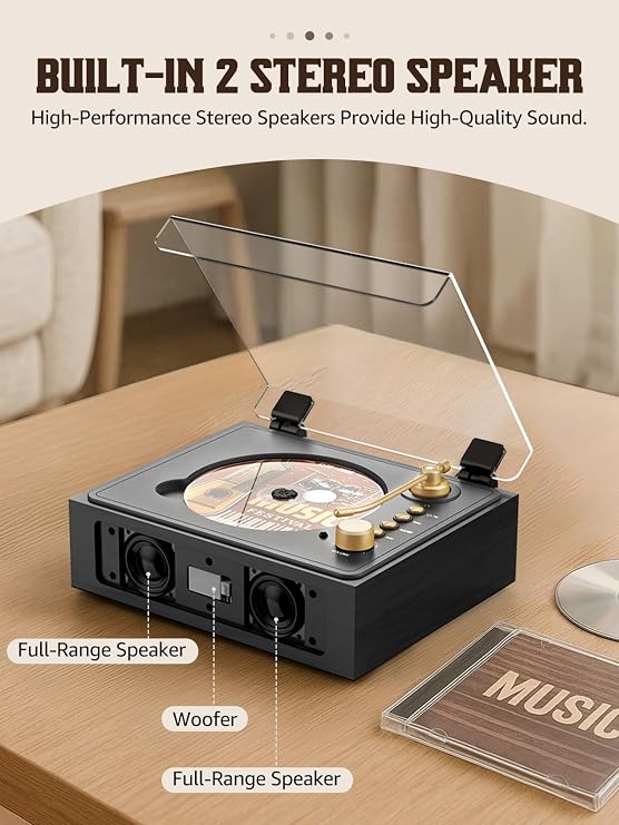 CD Player with Built-in Speakers Bluetooth CD Players for Home Nostalgic Desktop CD Players Music Box Player with Stereo Sound