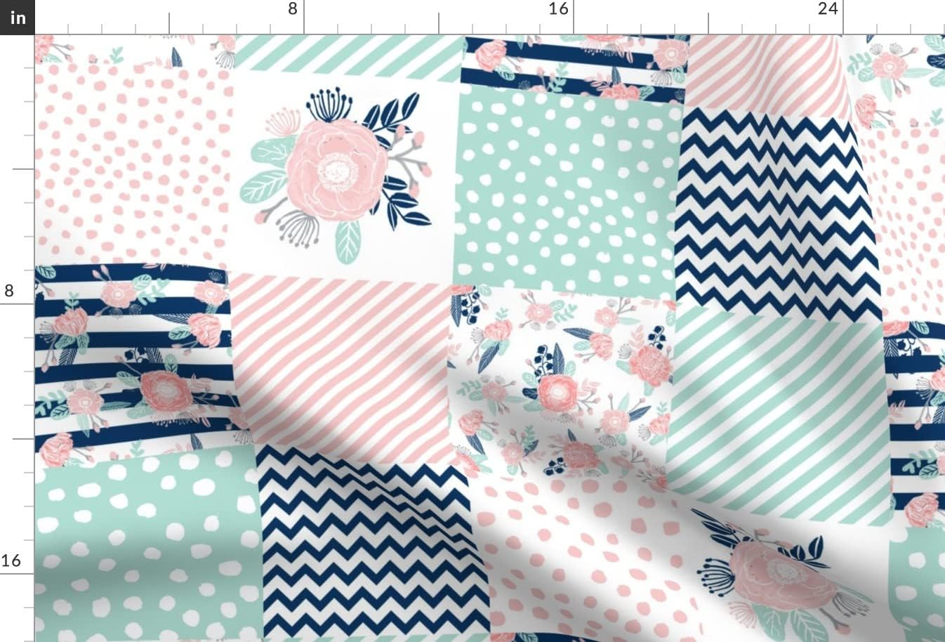 Spoonflower Fabric - Preppy Cheater Quilt Floral Wholecloth Chevron Pink Aqua Mint Topper Printed on Minky Fabric by The Yard - Sewing Baby Blankets Quilt Backing Plush