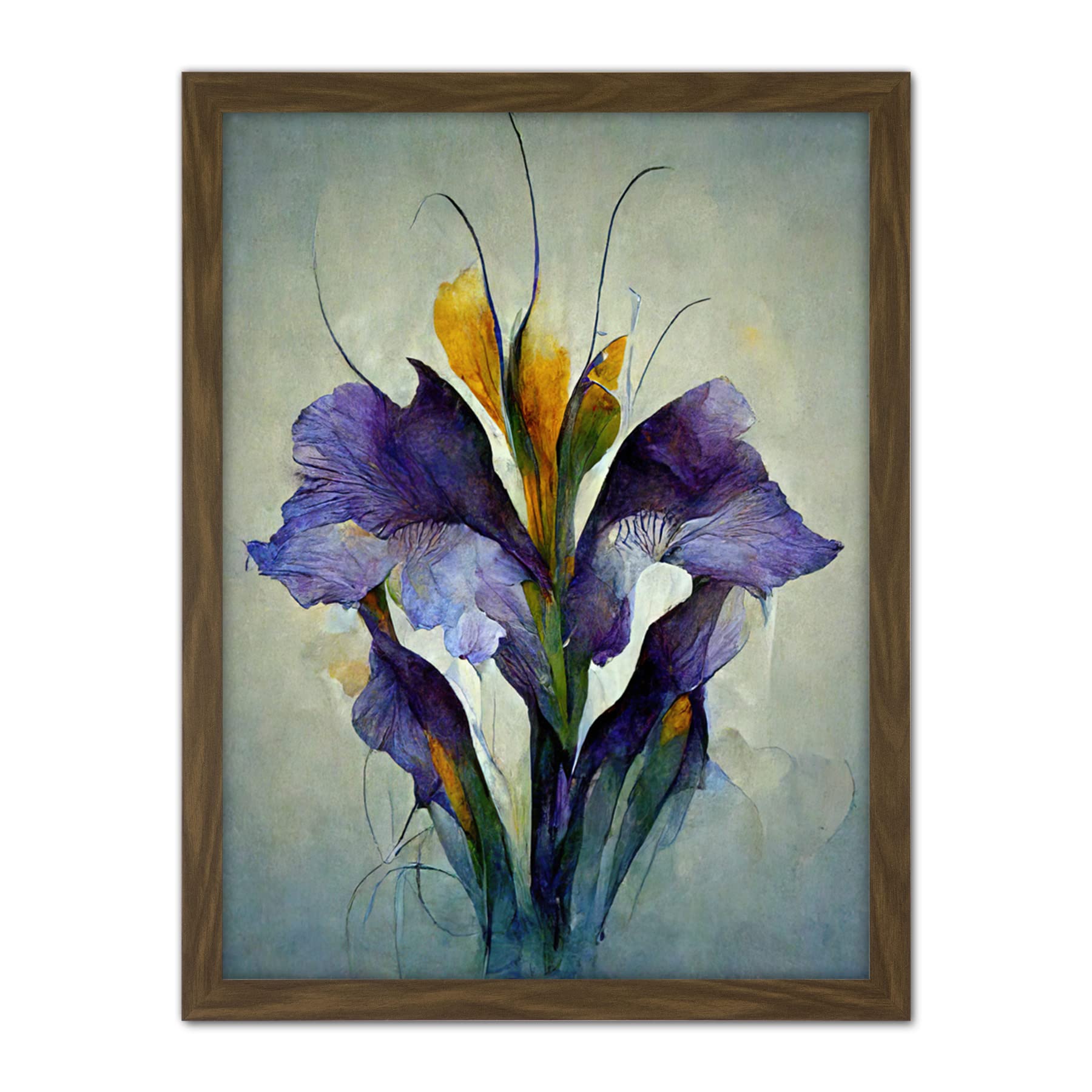 Doppelganger33 LTD Iris Bouquet Modern Watercolour Artwork Framed Wall Art Print 18X24 Inch
