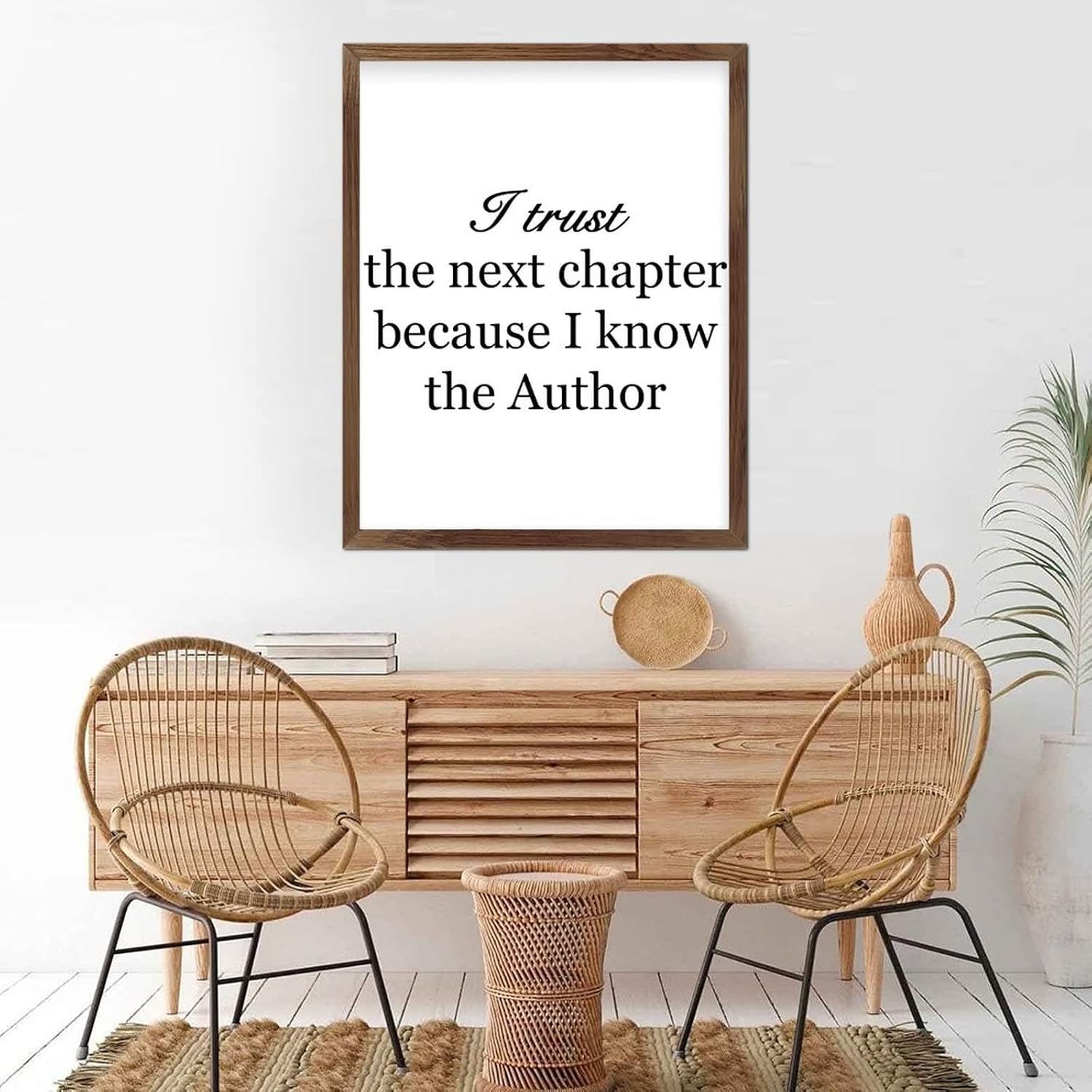 Rustic Chic Style Wooden Wall Art Sign with Classic Quotes I Trust the Next Chapter Because I Know the Author Apricot Frame Wooden Plaque for Bedroom Farmhouse Porch Garden Yard Wall Decor 16x20in