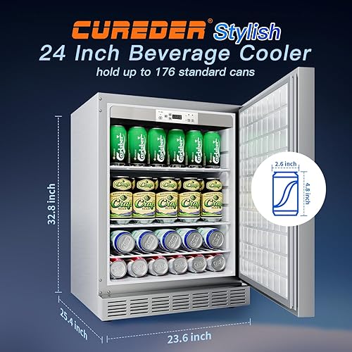 Miniatura 6 de Refrigerador para exteriores de 24 pulgadas, enfriador de cerveza de acero inoxidable integrado debajo de la encimera, refrigerador para interiores