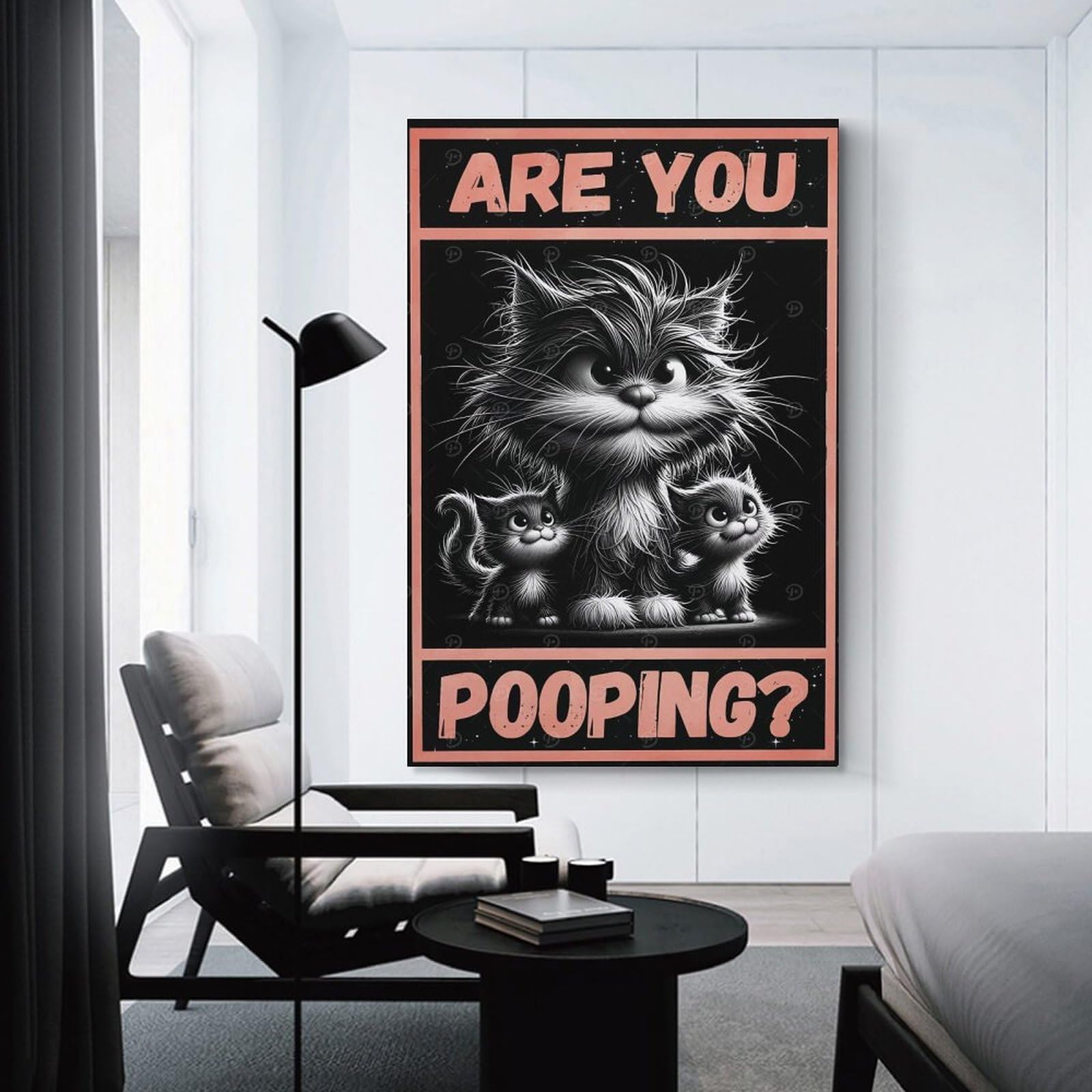 Junmoney Unframe-Style-1 Hanging Wall Art Are You Pooping Cat Poster, 24X36inch(60X90cm), For Gallery Wall Layouts In Home Or Office, An Easy Match For Collected Prints