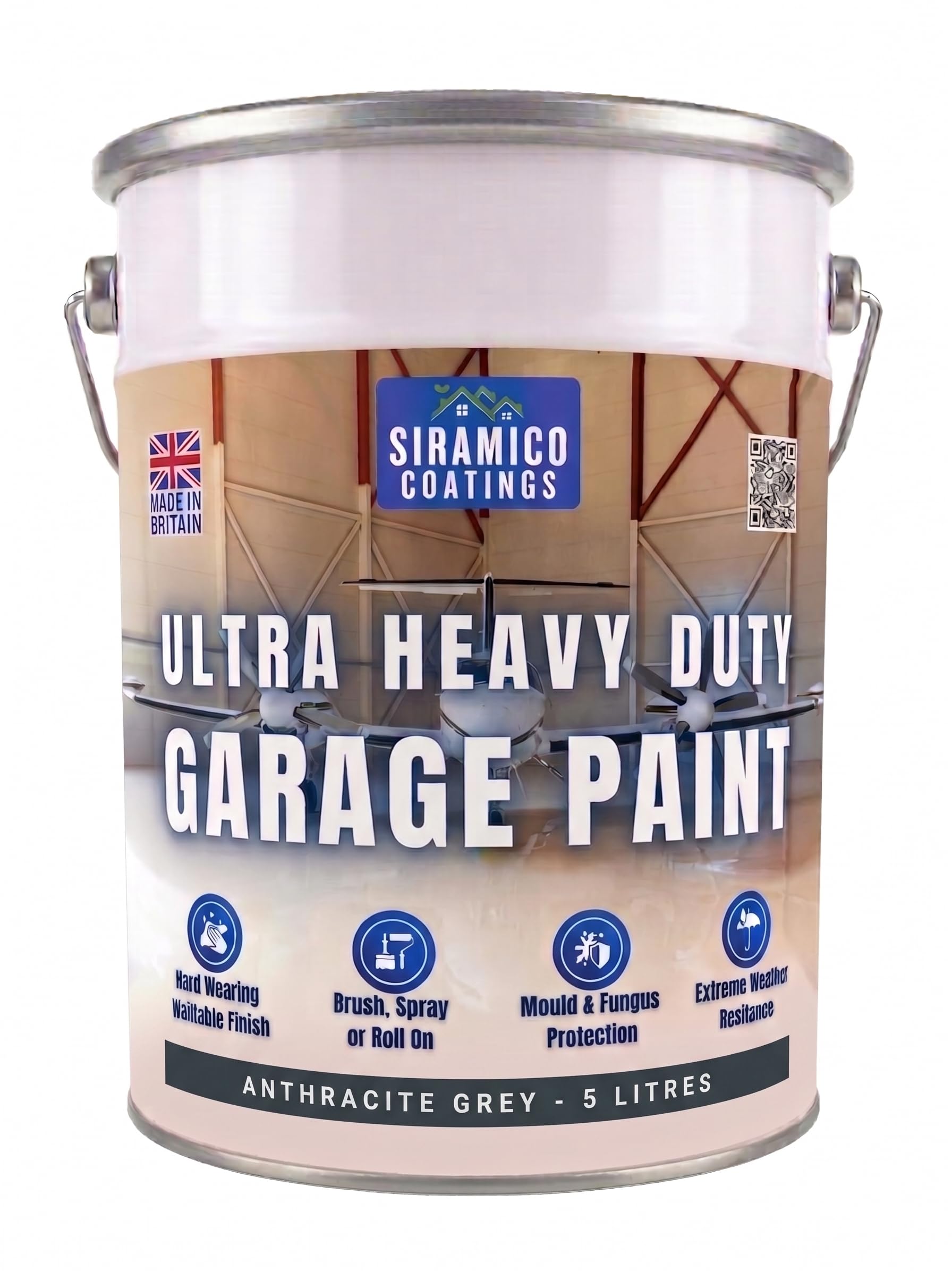 SIRAMICO COATINGS One Coat - Ultra Heavy Duty Garage Floor Paint - 5 Litres - White - Green - Light Grey - Brown - Anthracite (Anthracite Grey)