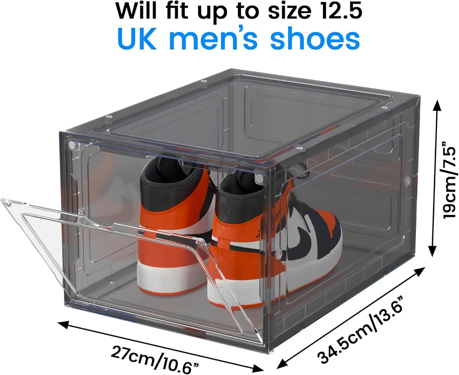 Schuh-Aufbewahrungsboxen, Schuhkartons, stapelbar, Kunststoff, transparent, Aufbewahrungsboxen, passend für Herren bis Größe 47, 8 Stück