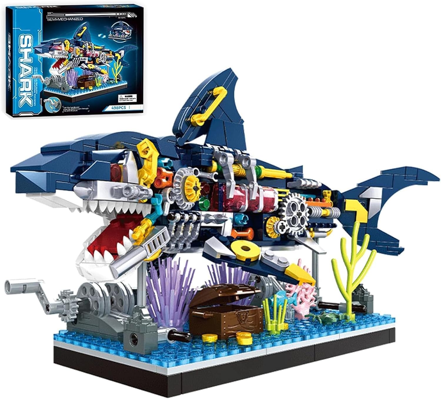 Shark Building Block Set, Ocean Building Set, Cool Mechanical Rotatable Shark Toys, Birthday Creative Ideas Gifts for Adults (499 Pcs)