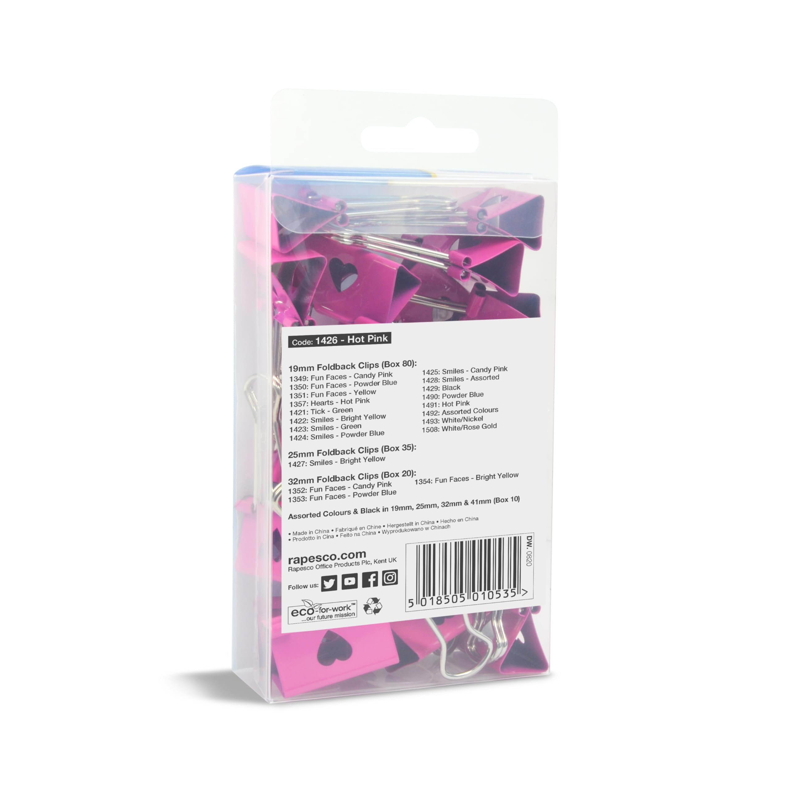 Rapesco 1426 32 mm Serce Foldback klamerki, fuksja, 20 sztuk